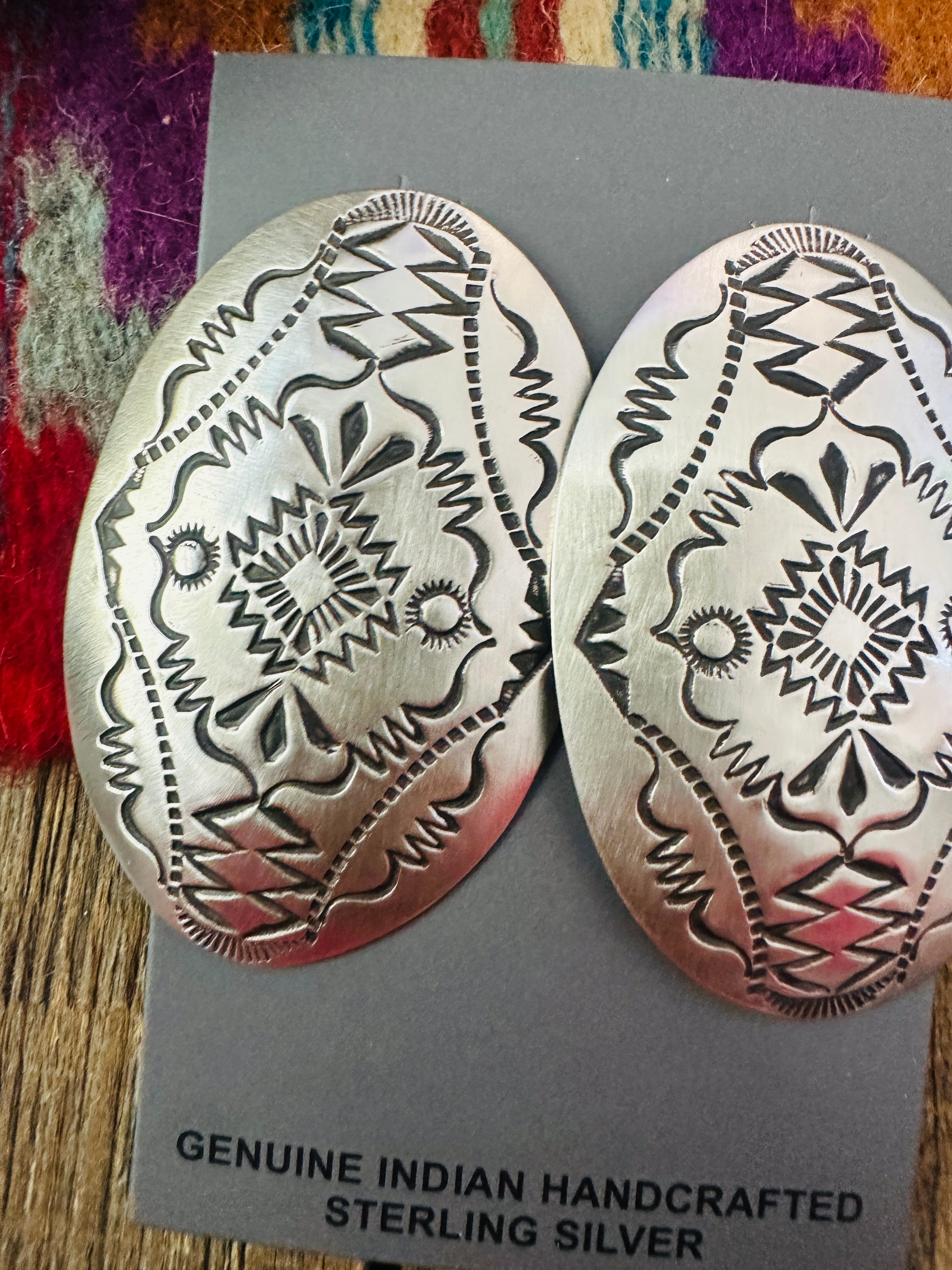 Handcrafted Sterling Silver Concho Post Earrings by Leander Tahe