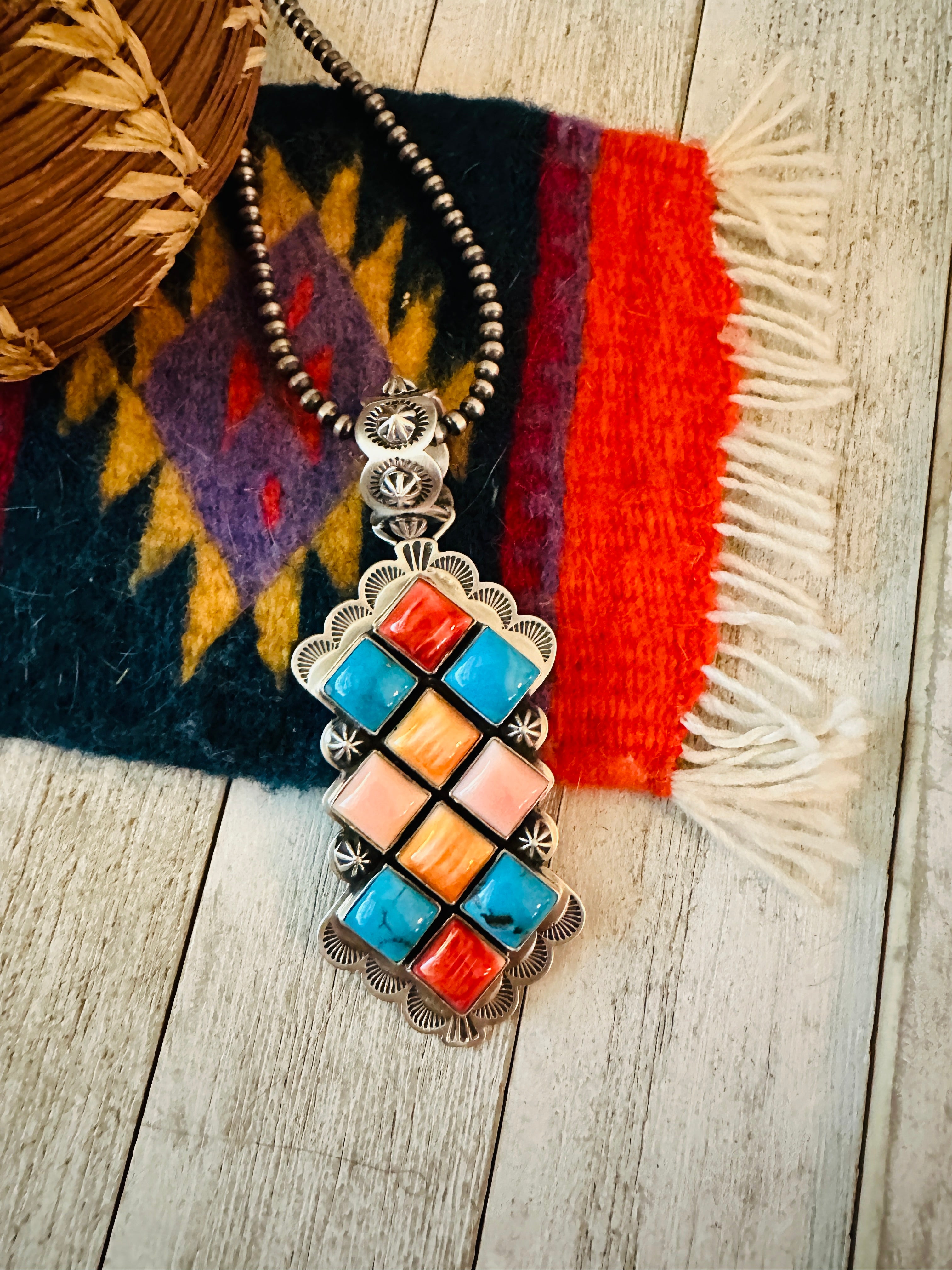 Handcrafted Multi Stone and Sterling Silver Cluster Pendant by Charles Johnson