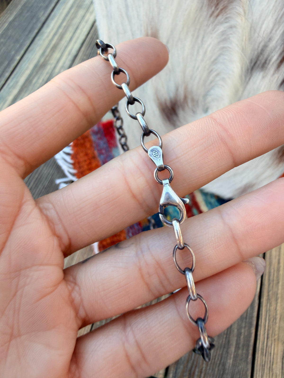 Handmade Sterling Silver & Jasper Painted Flower Necklace