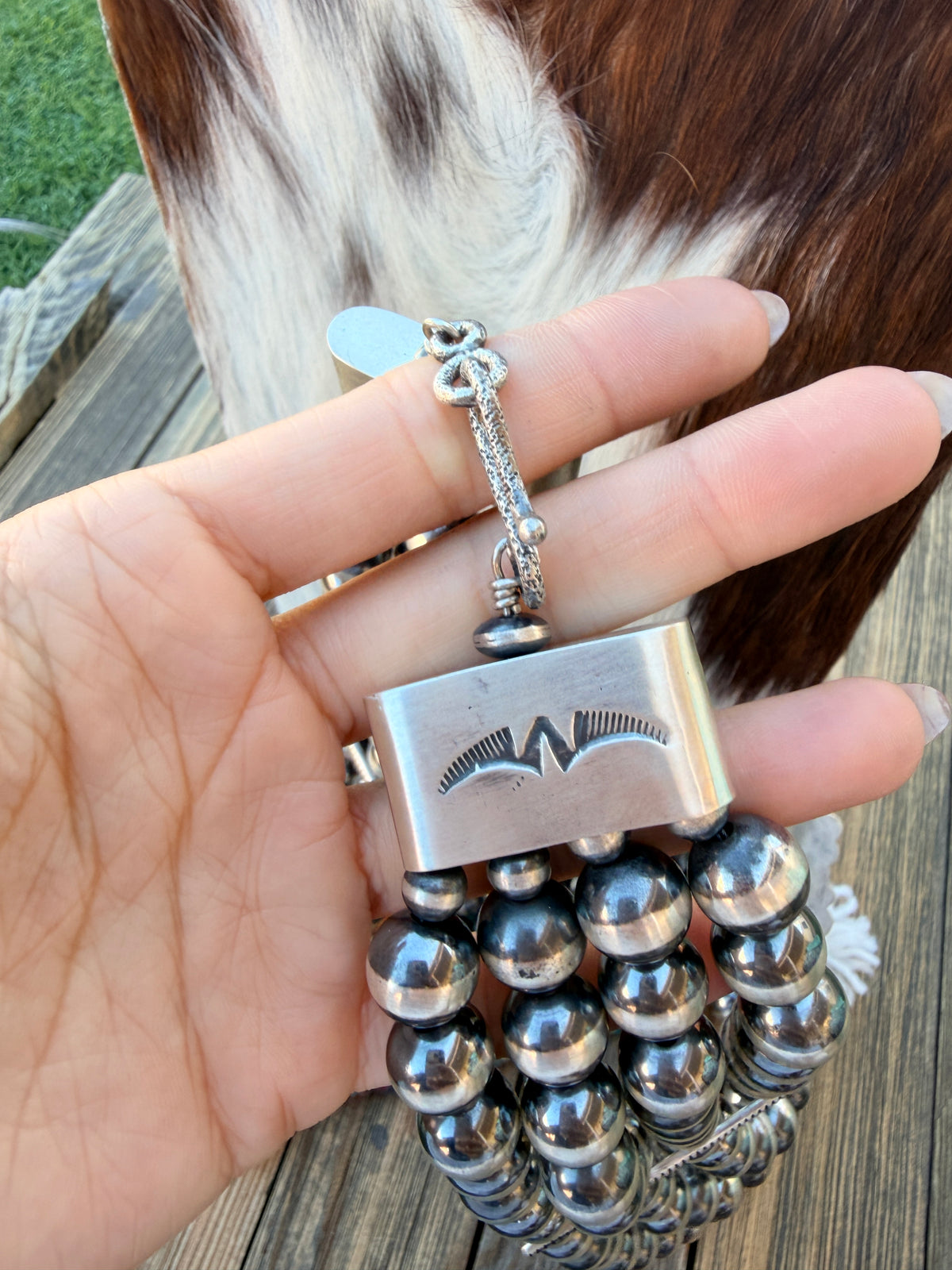 Handcrafted Beaded Sterling Silver & Sonoran Mountain Turquoise Cluster Necklace by Charles Johnson