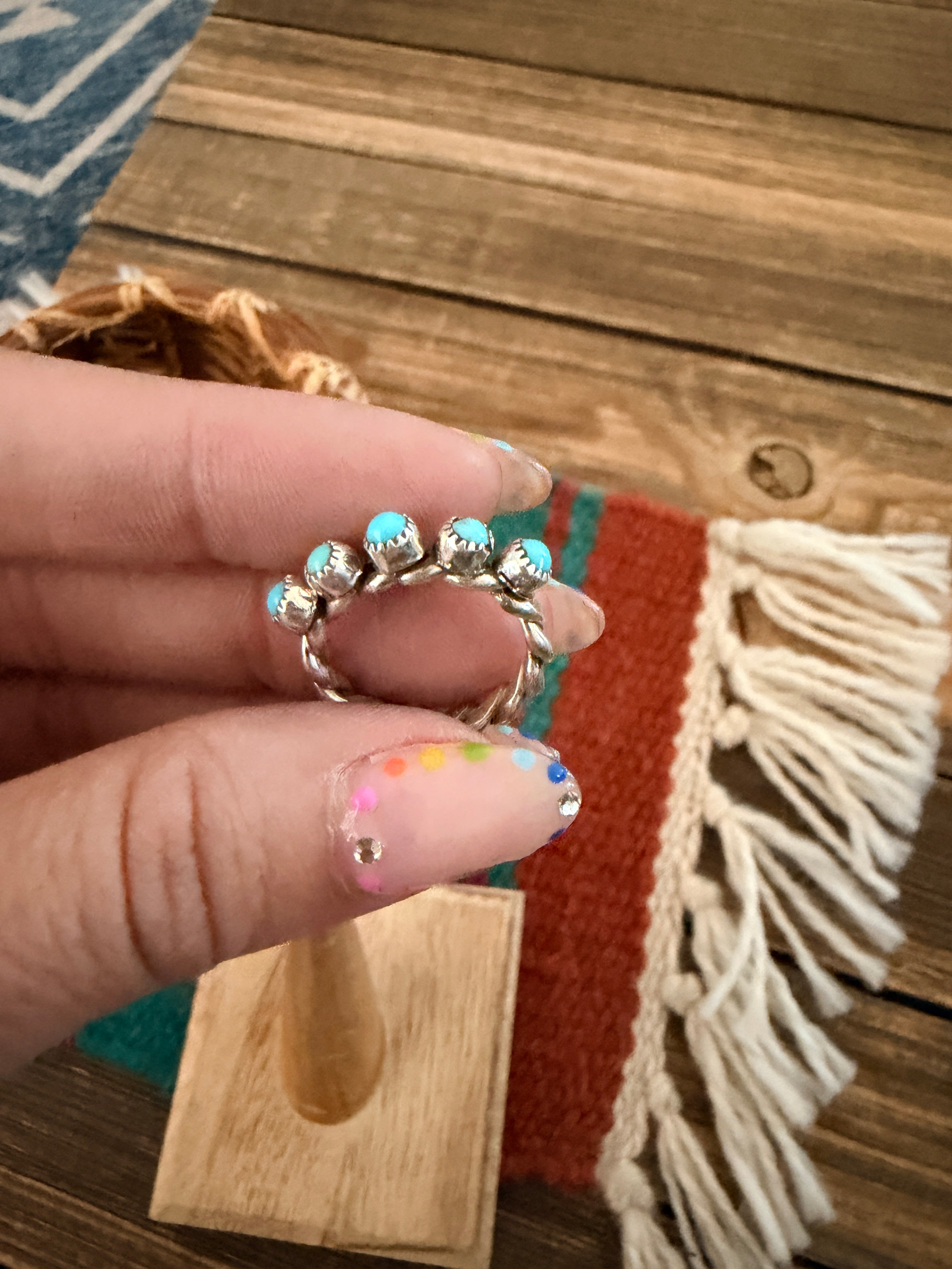 Handcrafted Turquoise & Sterling Silver Twisted Band Ring Size 4.5