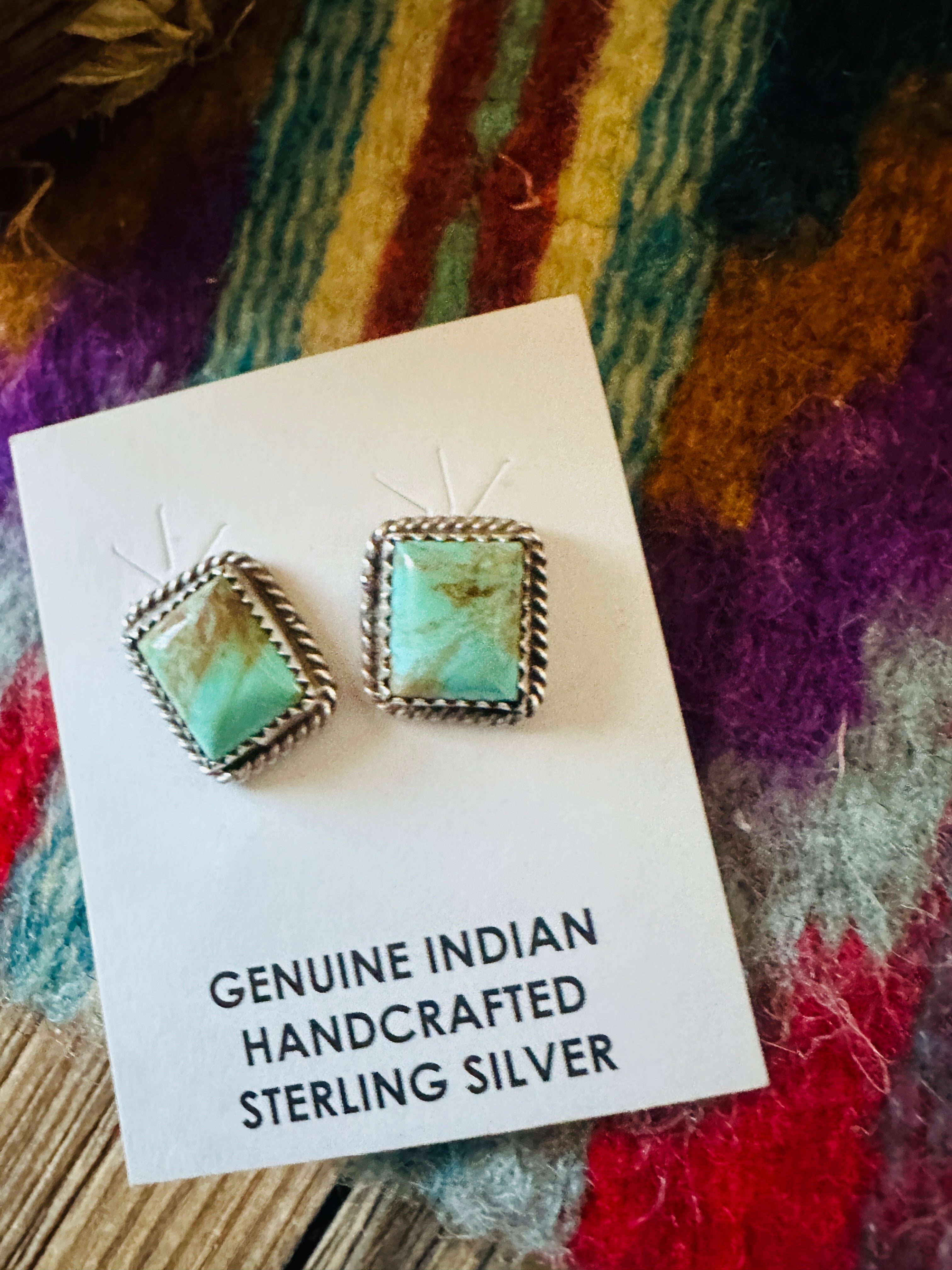 Handcrafted Turquoise & Sterling Silver Rectangle Stud Earrings