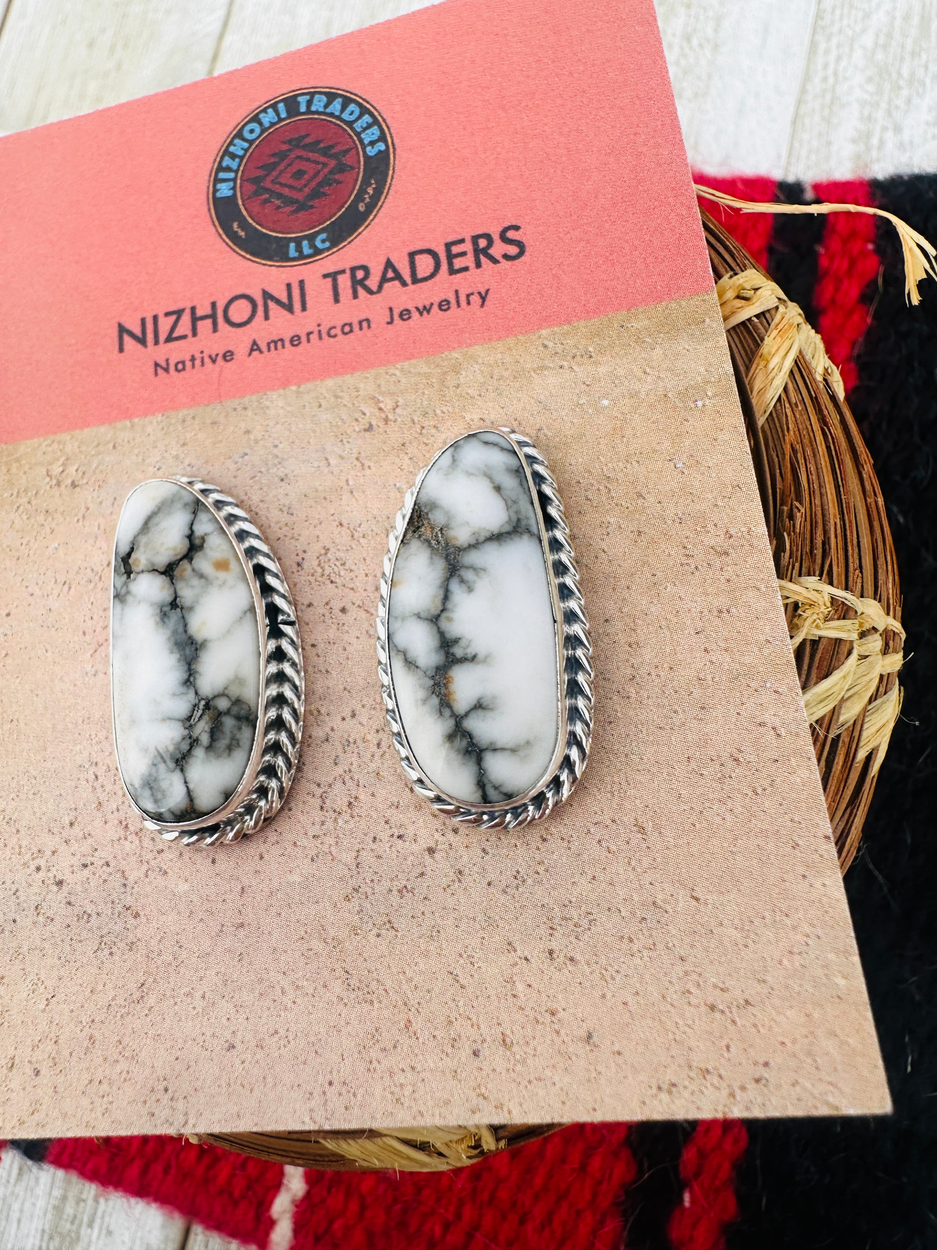 Handcrafted White Buffalo & Sterling Silver Post Earrings
