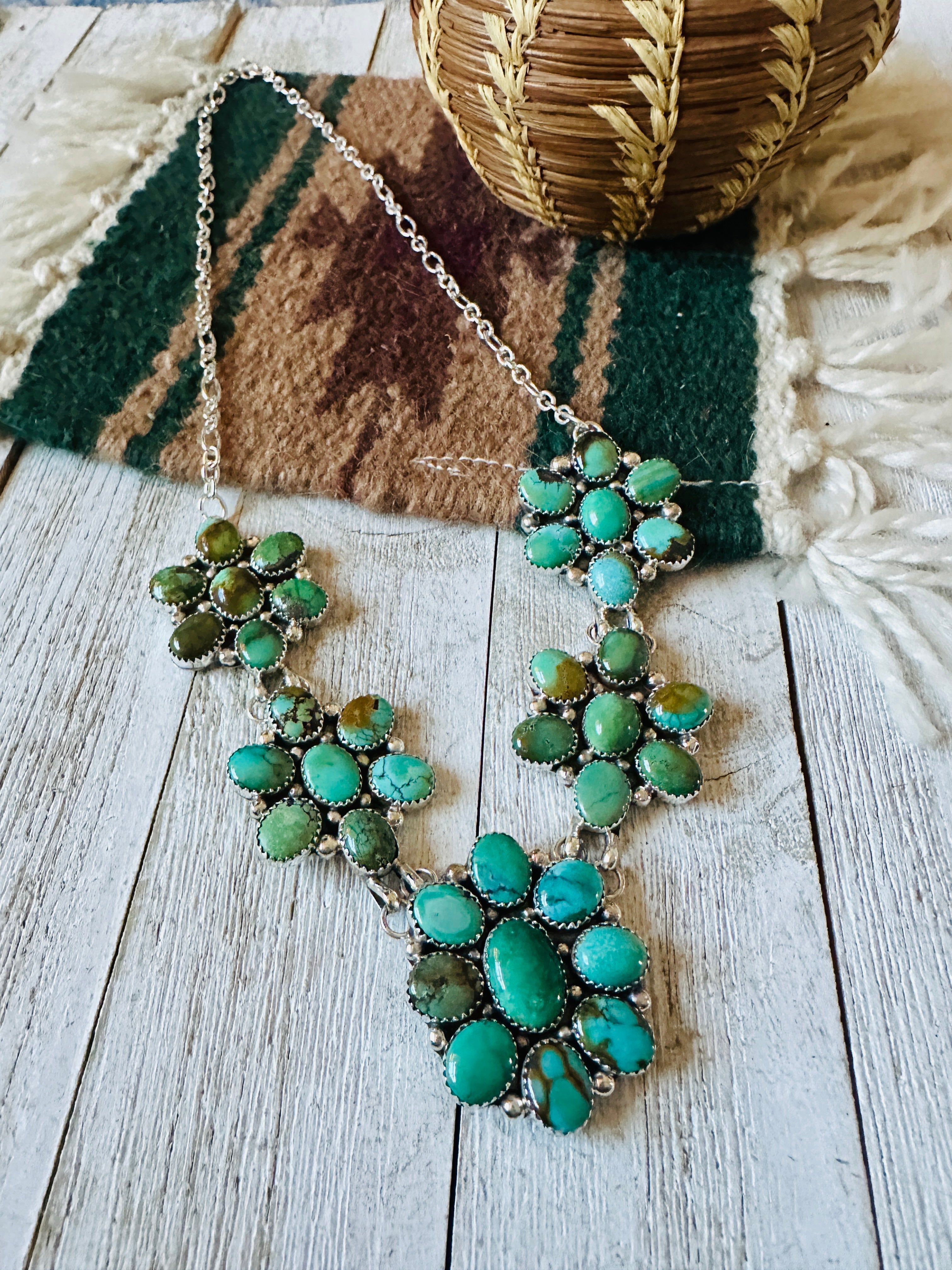 Handcrafted Turquoise & Sterling Silver Cluster Necklace