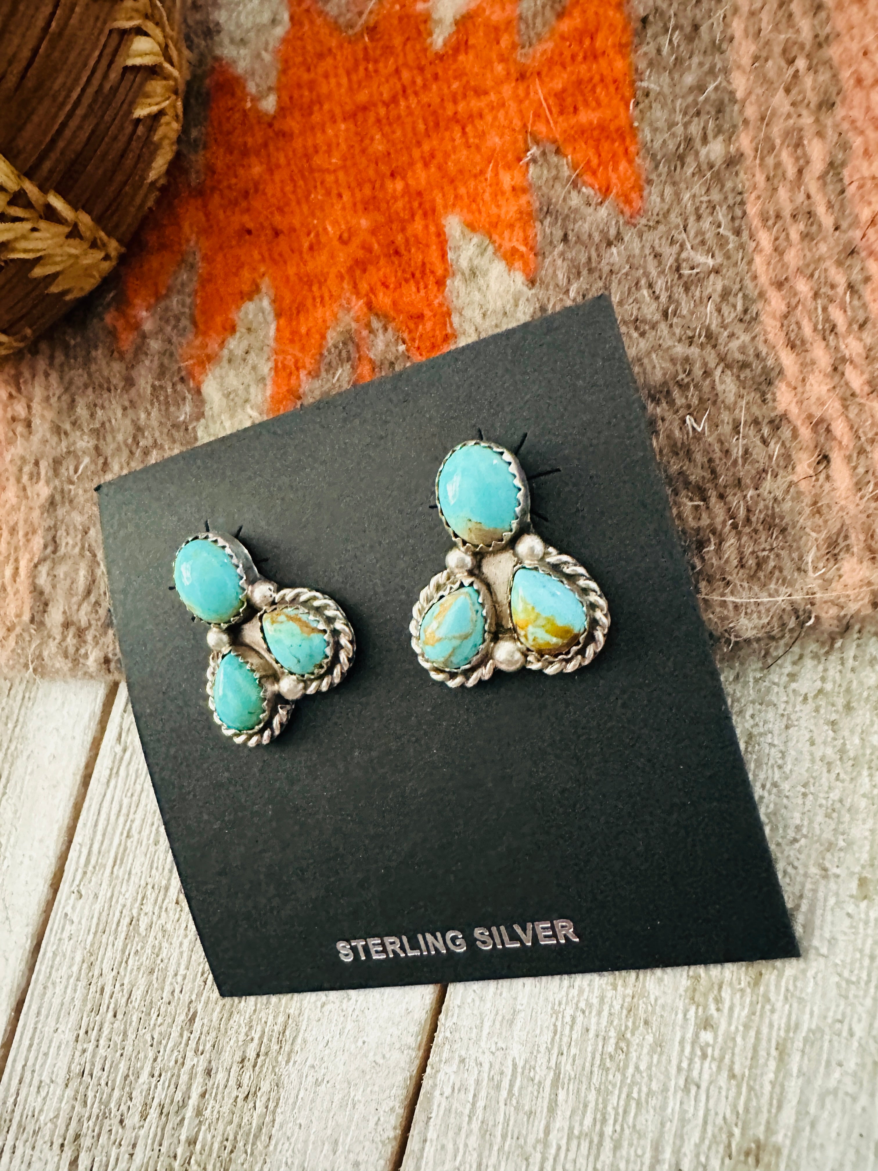 Handcrafted Sterling Silver & Turquoise Cluster Post Earrings