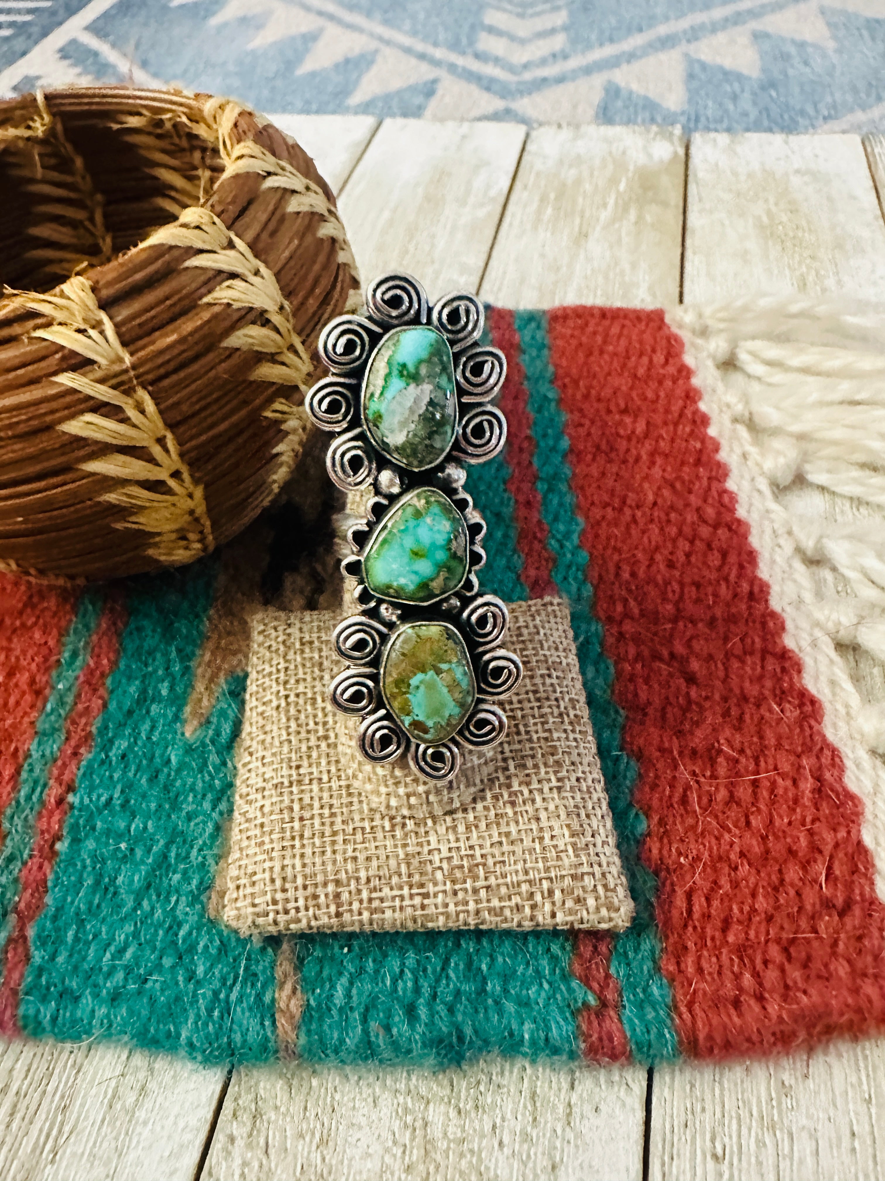 Handcrafted Sonoran Mountain Turquoise & Sterling Silver Ring size 7