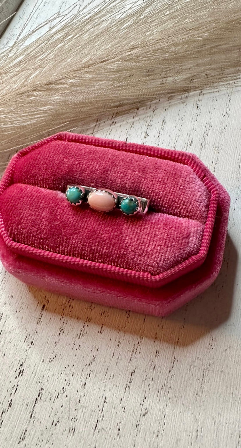 Nizhoni Pink Conch, Turquoise & Sterling Silver Handmade Watch Charm