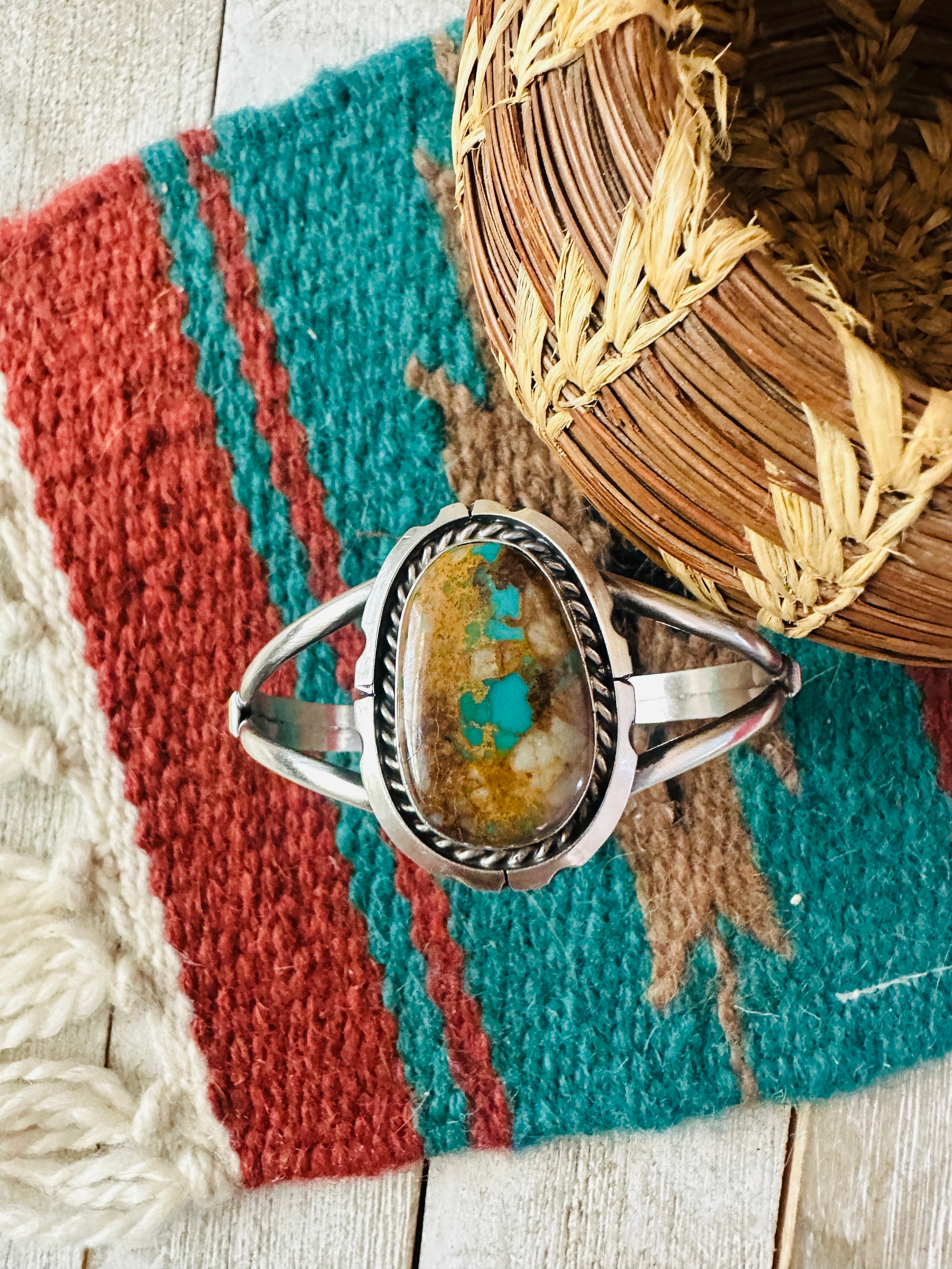 Handcrafted Sterling Silver & Royston Turquoise Cuff Bracelet