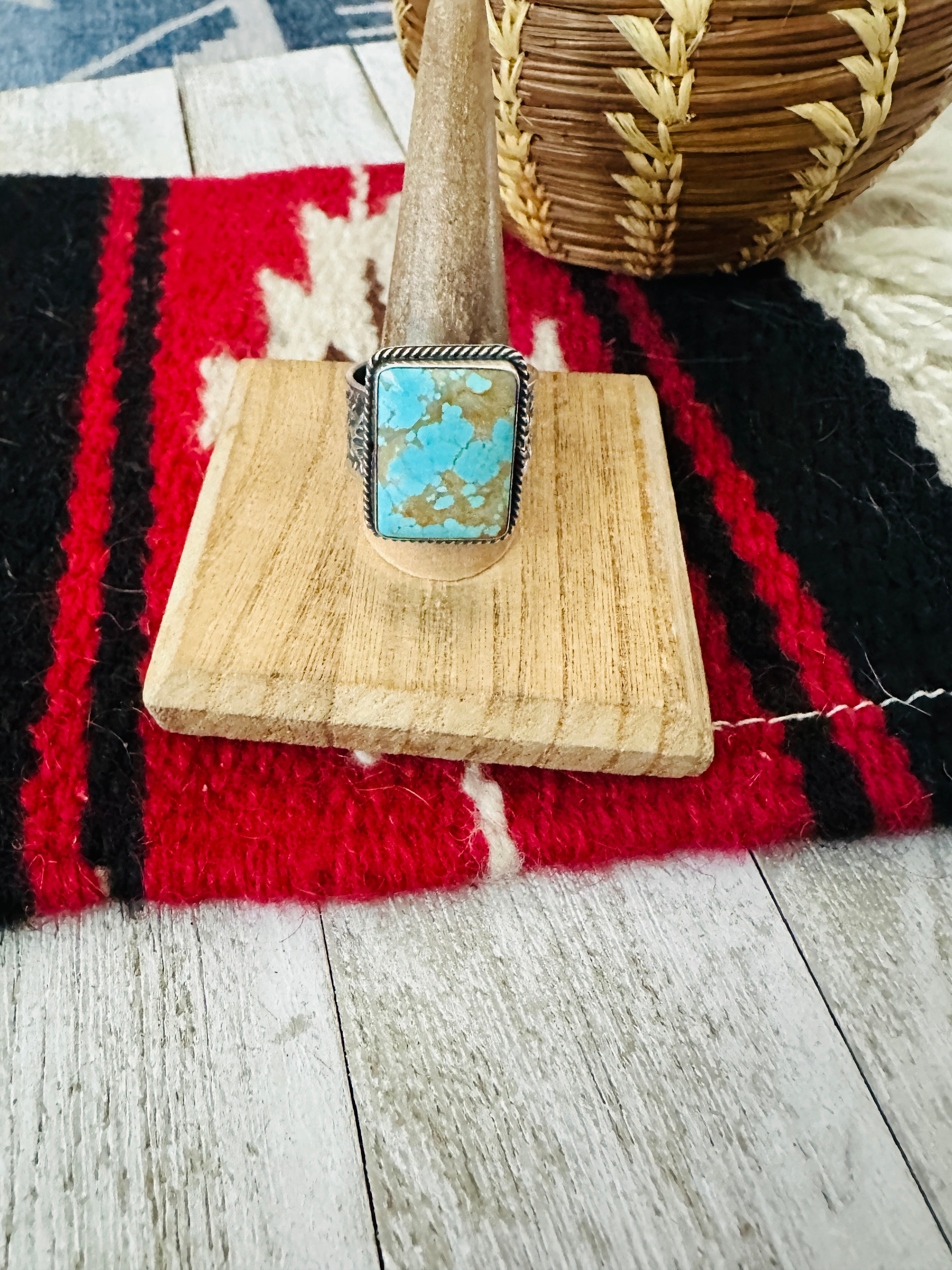 Handcrafted Sterling Silver & Turquoise Cigar Band Ring Size 12