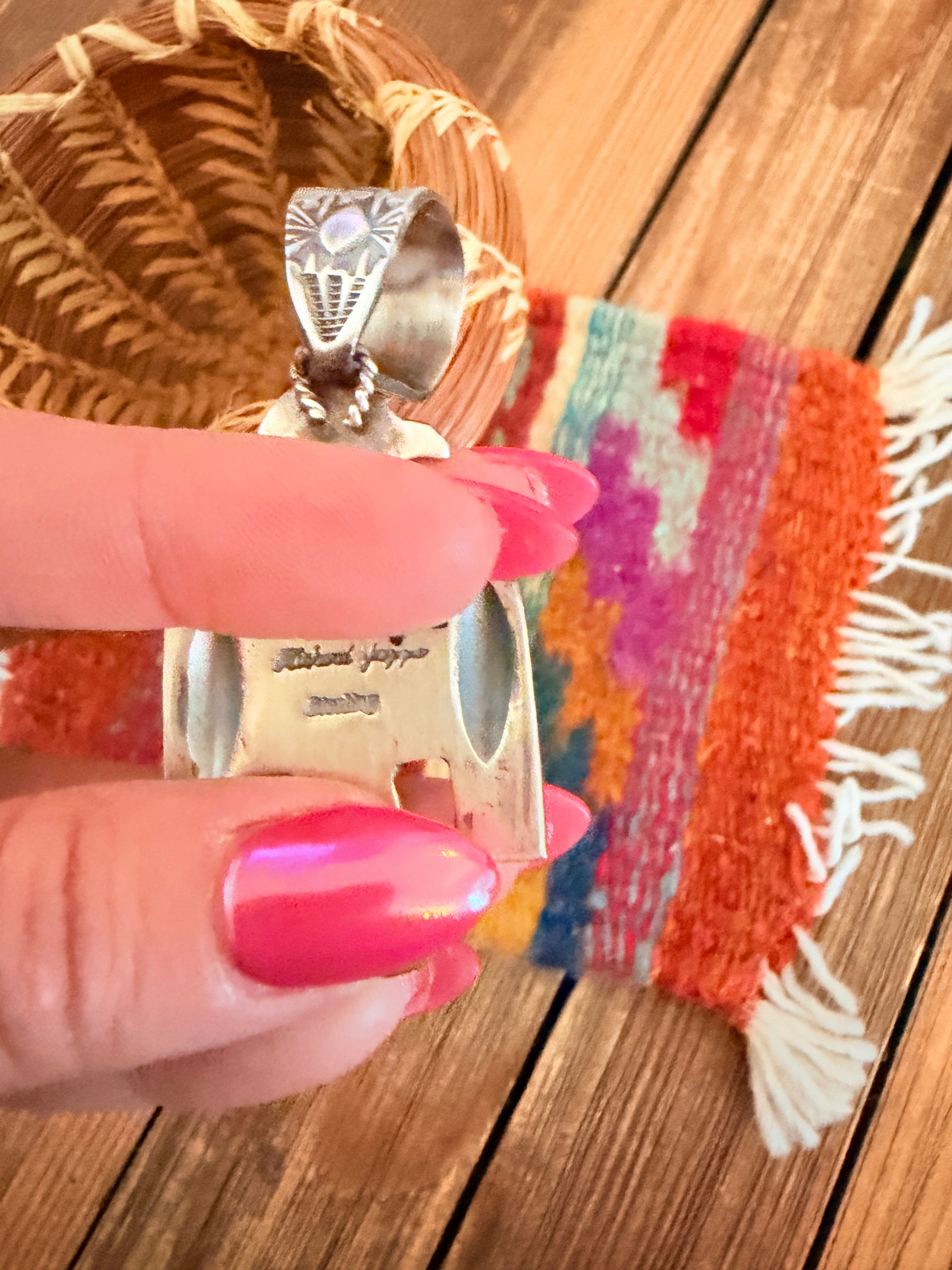 Handcrafted Turquoise, Coral & Sterling Silver Thunderbird Pendant by Richard Yazzie