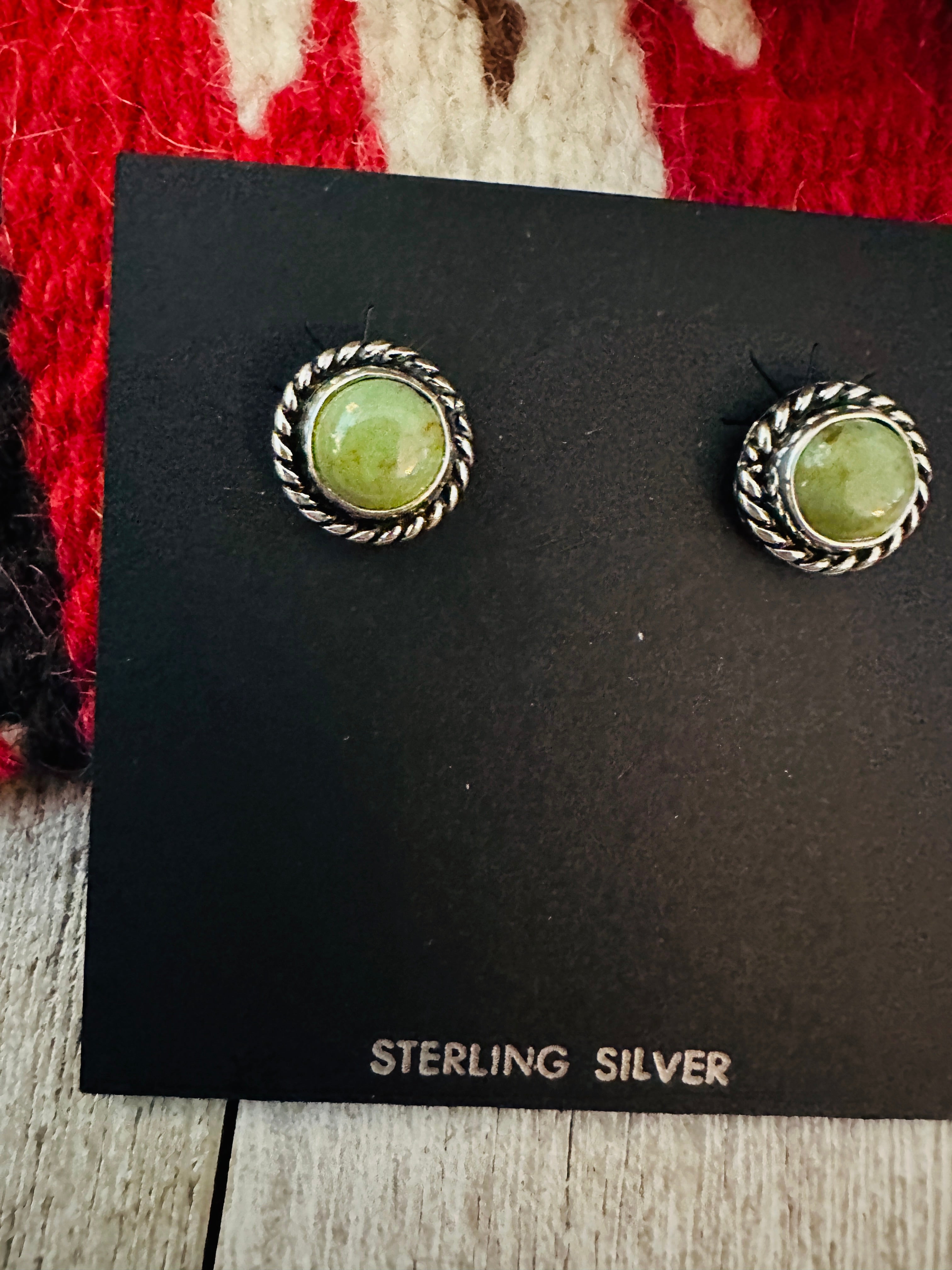 Handcrafted Green Turquoise and Sterling Silver Stud Earrings