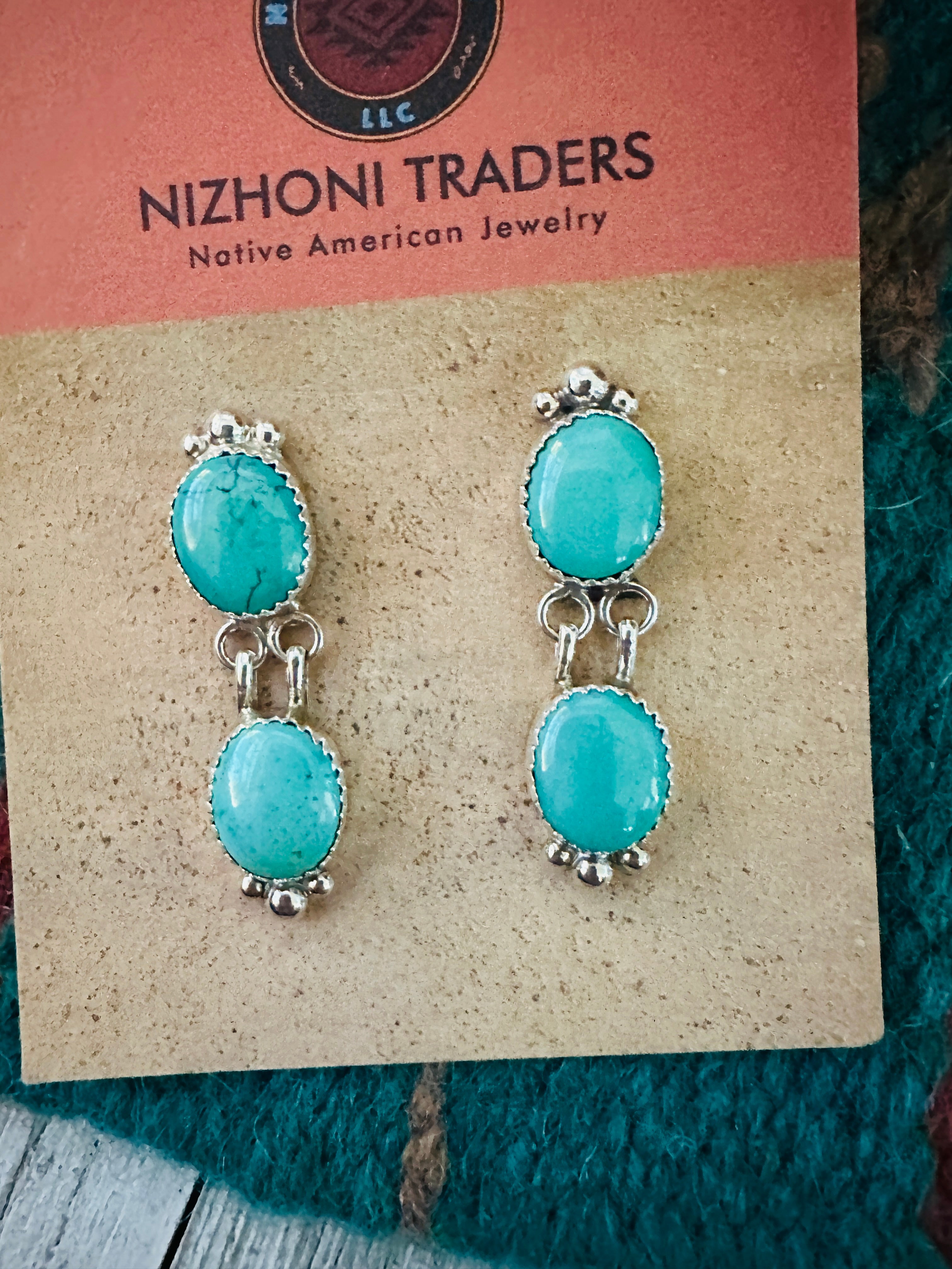 Navajo Turquoise & Sterling Silver Dangle Earrings