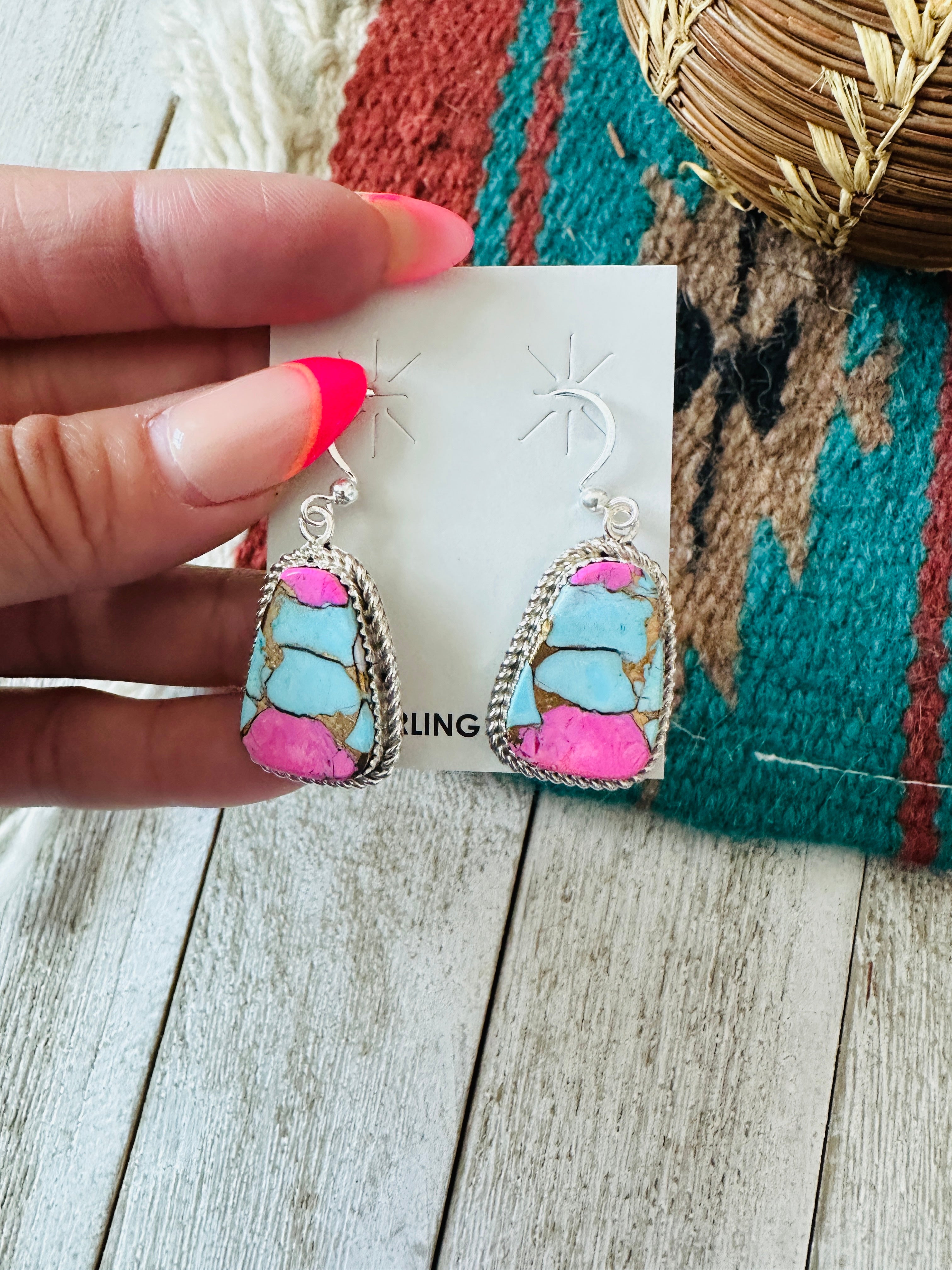 Handcrafted Cotton Candy and Sterling Silver Dangle Earrings