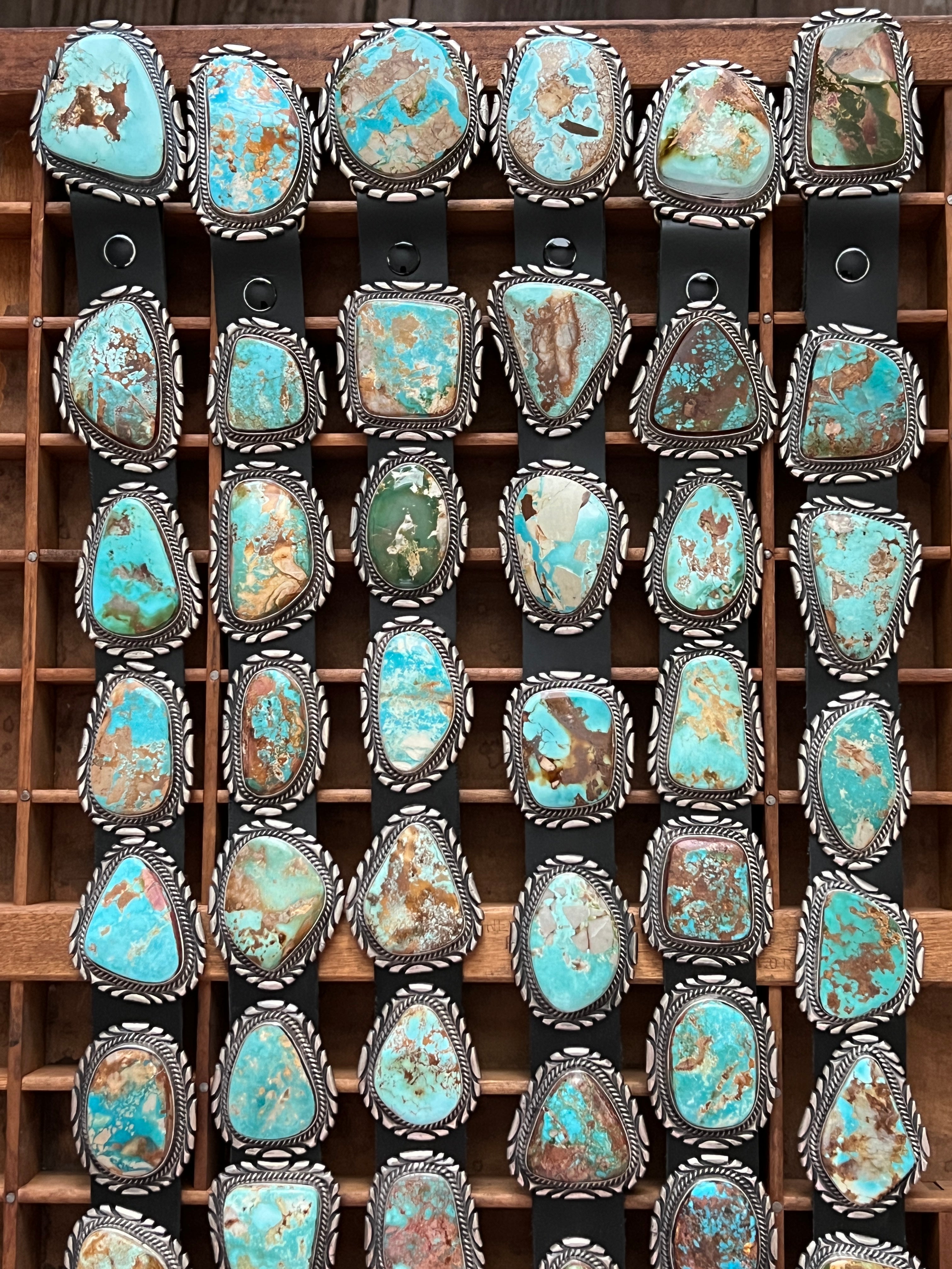 Stunning Handcrafted Sterling Silver and Royston Turquoise Concho Belts by Mary Ann Spencer: Six To Choose From!
