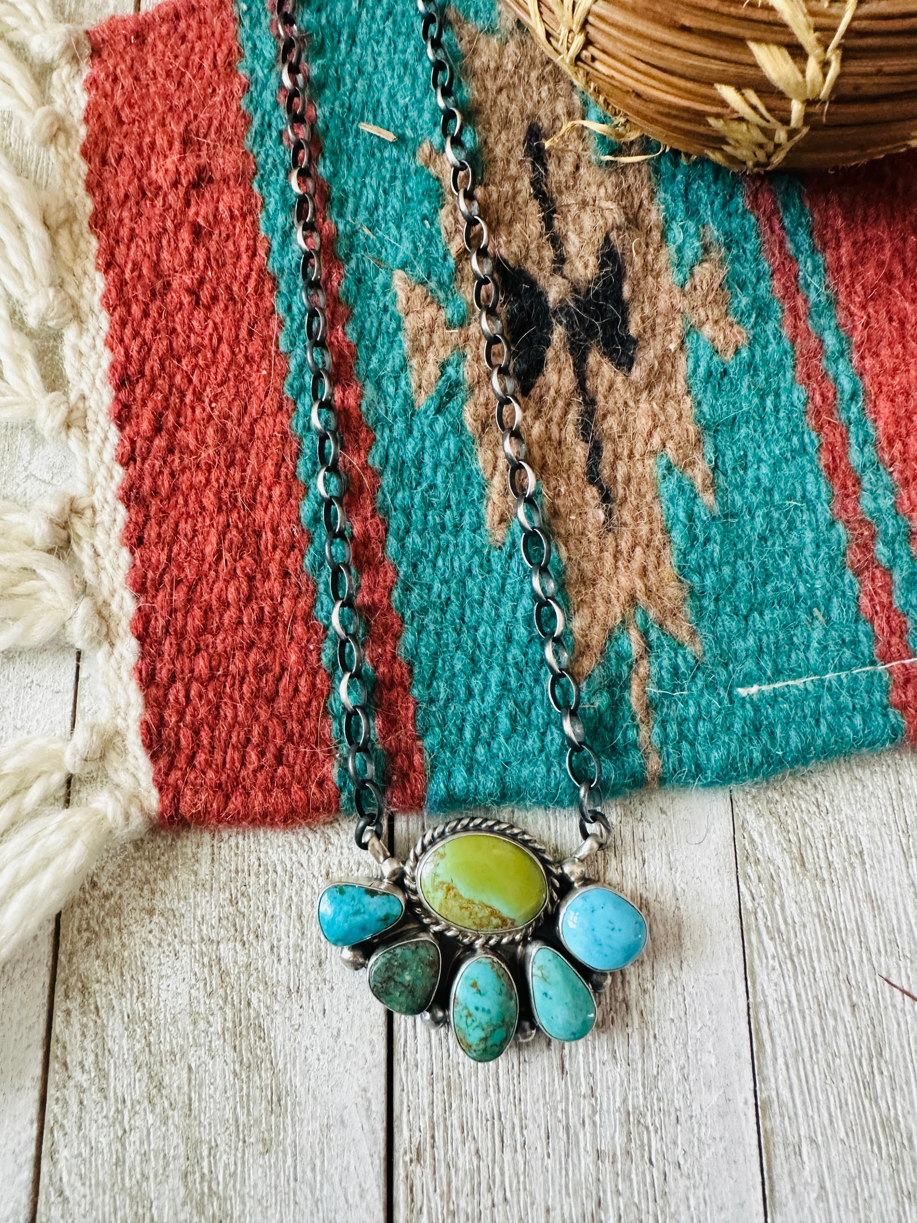 Handcrafted Sterling Silver & Turquoise Cluster Necklace by Elouise Kee