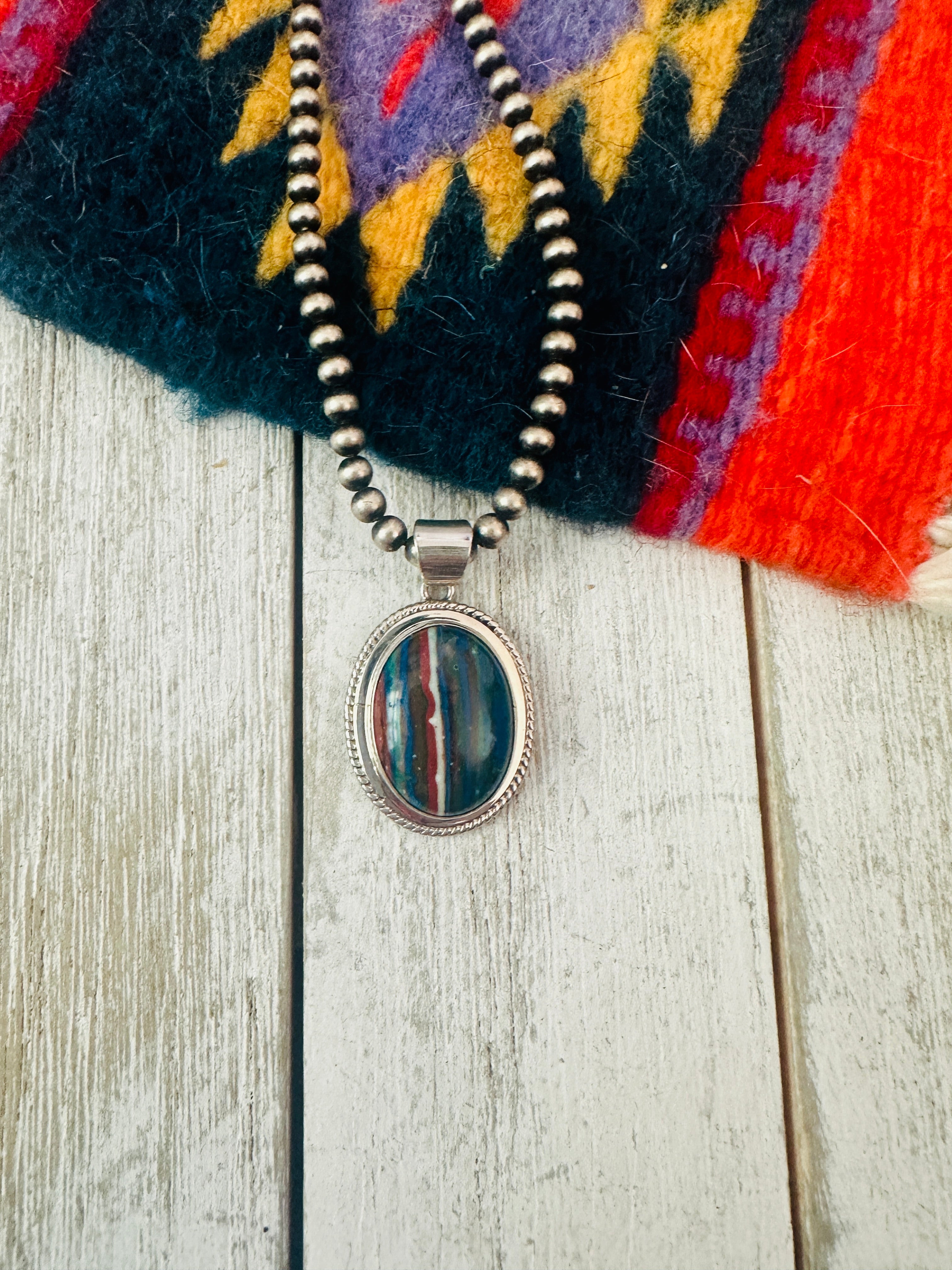 Handcrafted Rainbow Calsilica and Sterling Silver Star Pendant