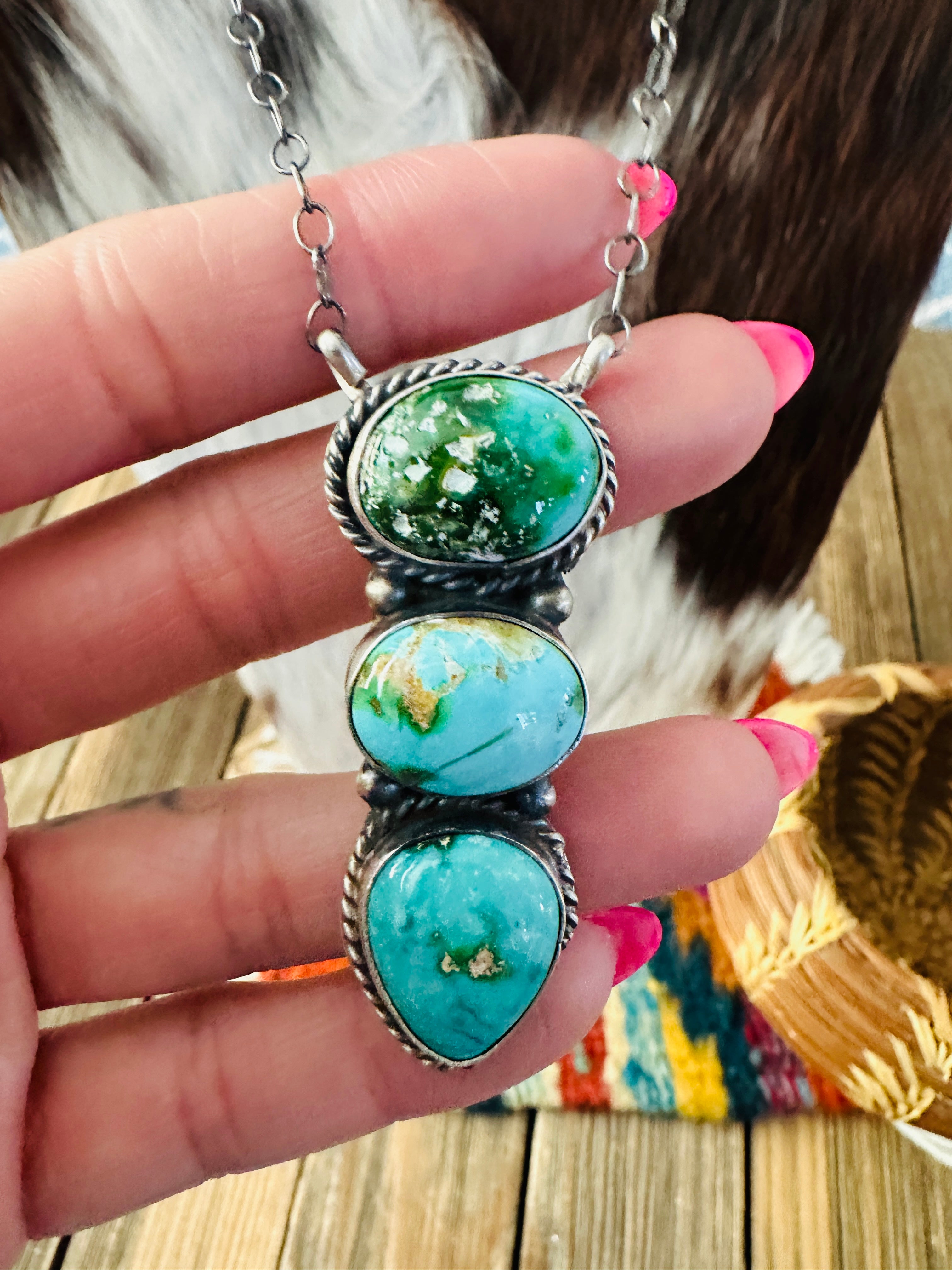 Handcrafted Sonoran Mountain Turquoise & Sterling Silver Necklace by Vicky Hicks