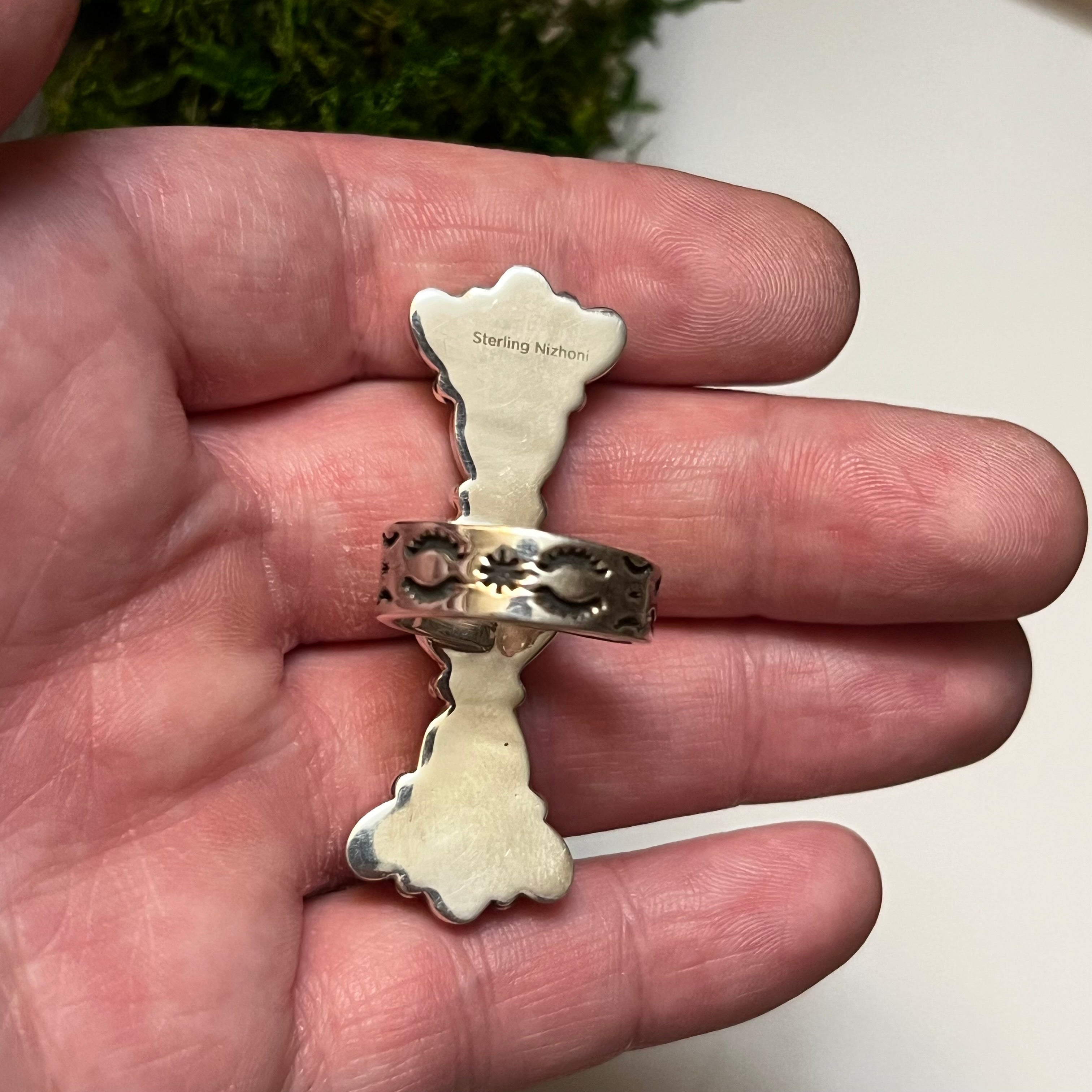 Handmade Coral & White Buffalo Sterling Silver Cluster Ring