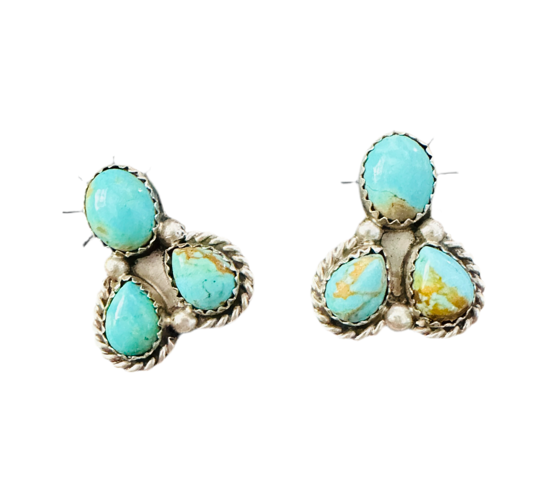 Handcrafted Sterling Silver & Turquoise Cluster Post Earrings