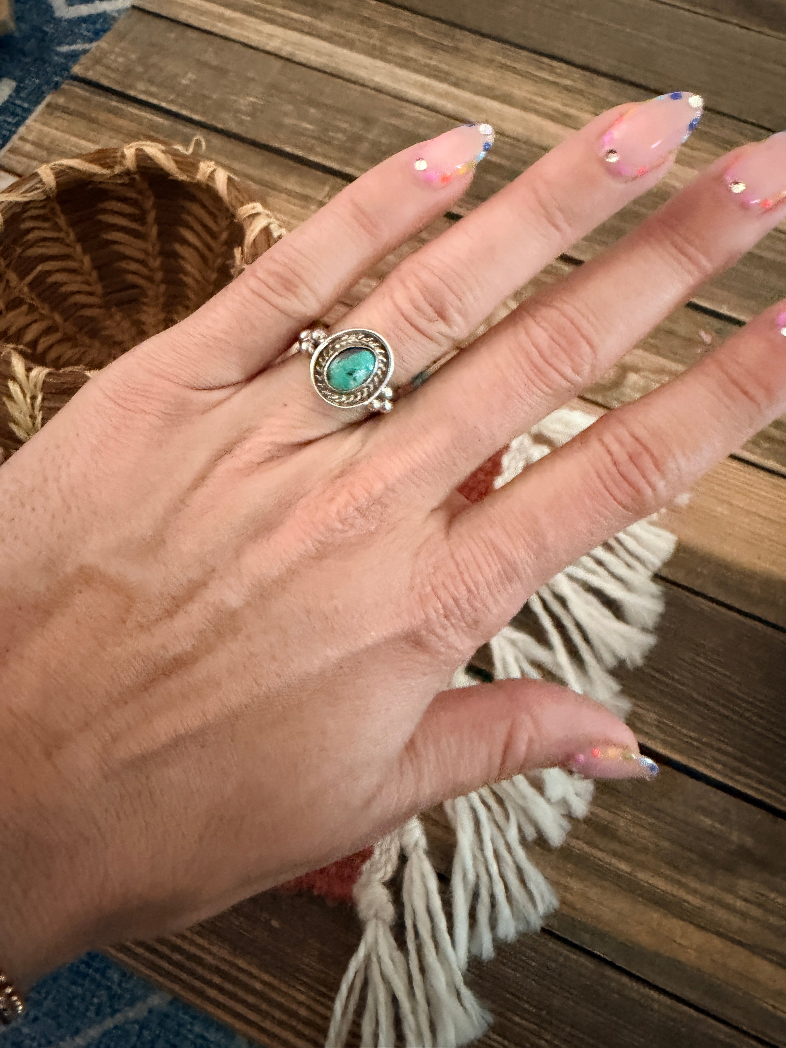 Handcrafted Turquoise & Sterling Silver Ring Size 5.25