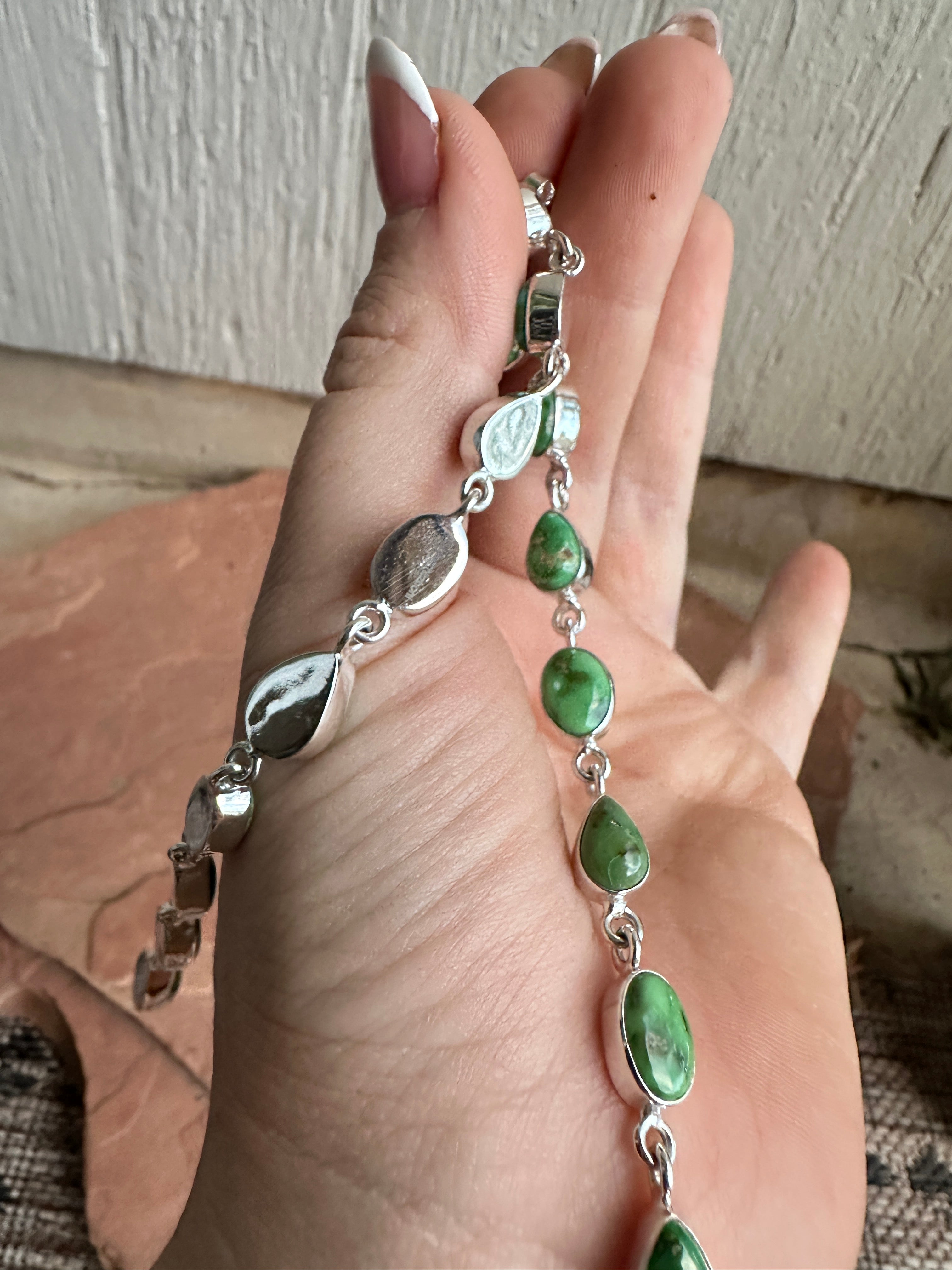 Handmade Sonoran Turquoise & Sterling Silver 9 Stone Drop Dangle Earrings