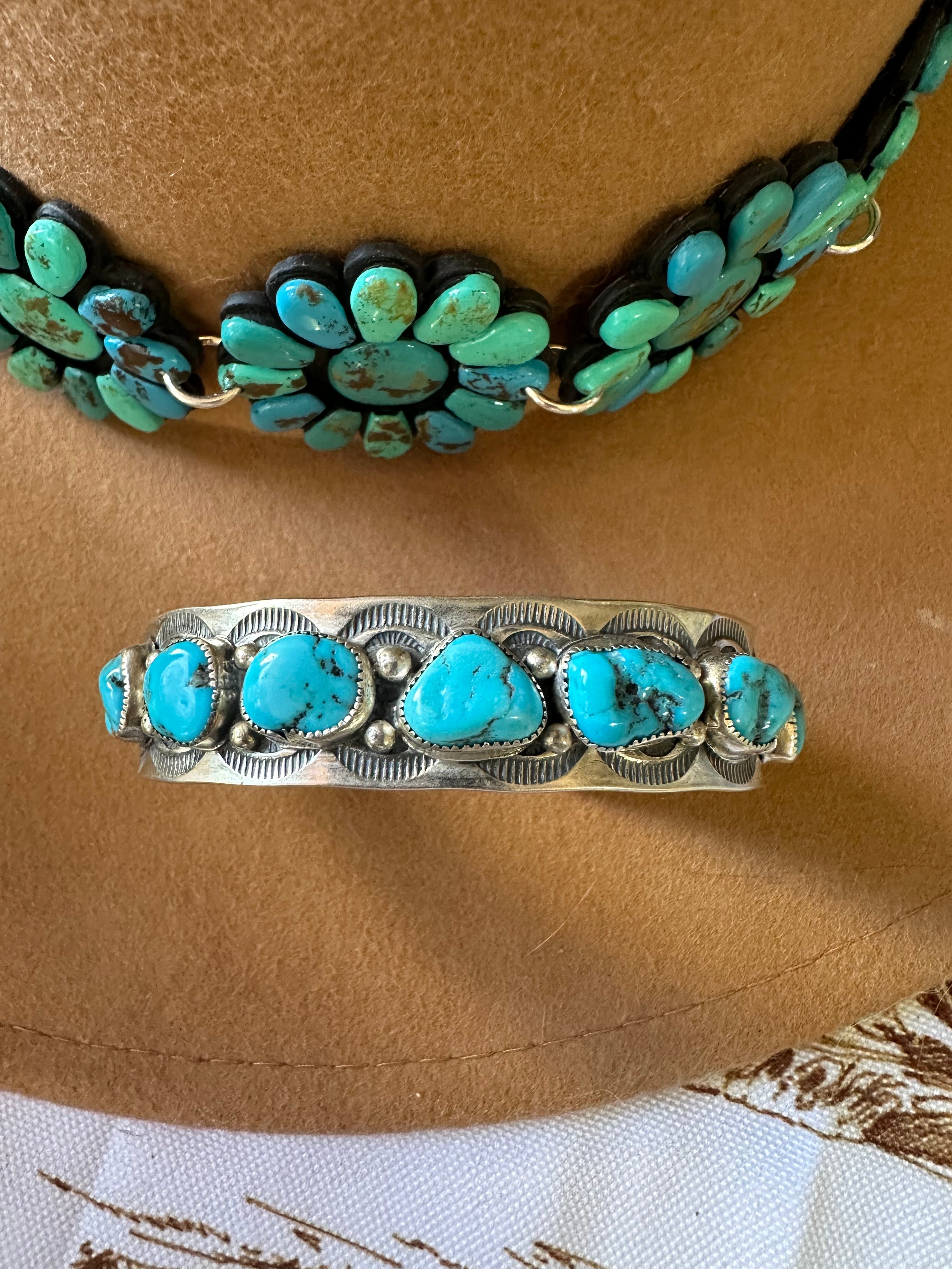 Navajo Turquoise & Sterling Silver Cuff Bracelet Signed B Shorty /