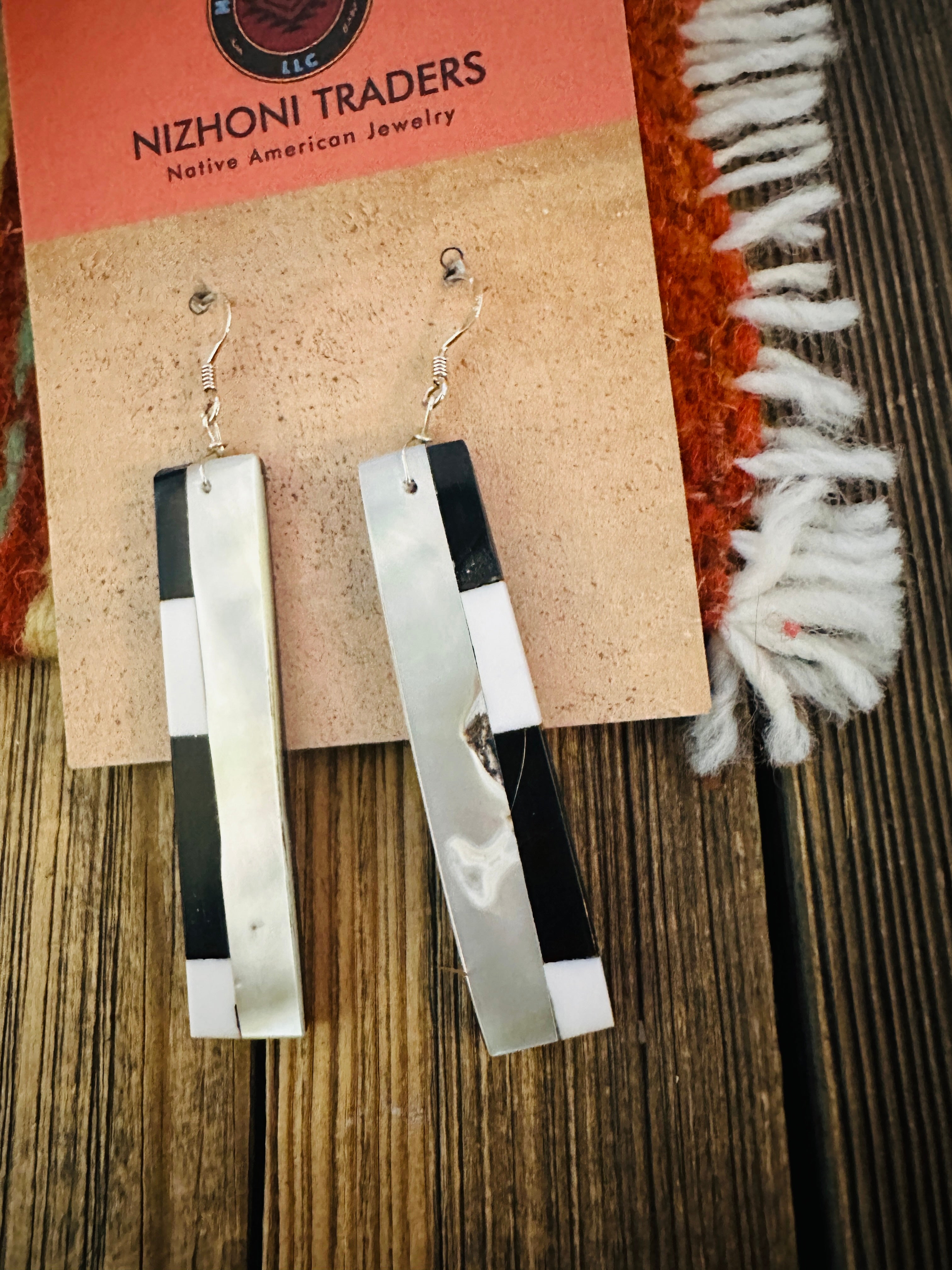 Handcrafted Multi Stone Inlay Slab Dangle Earrings