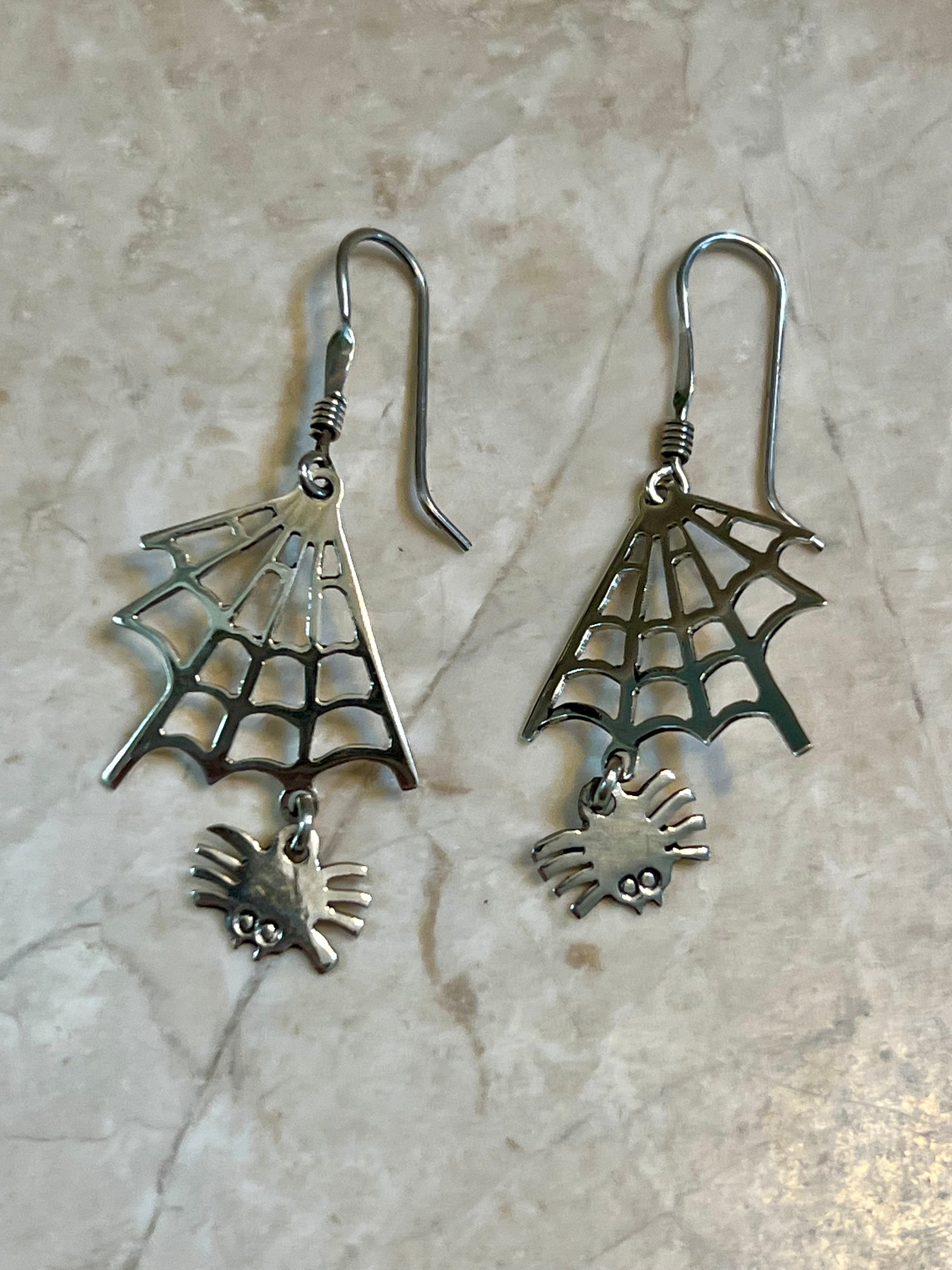 Spider with Web Sterling Silver Earrings