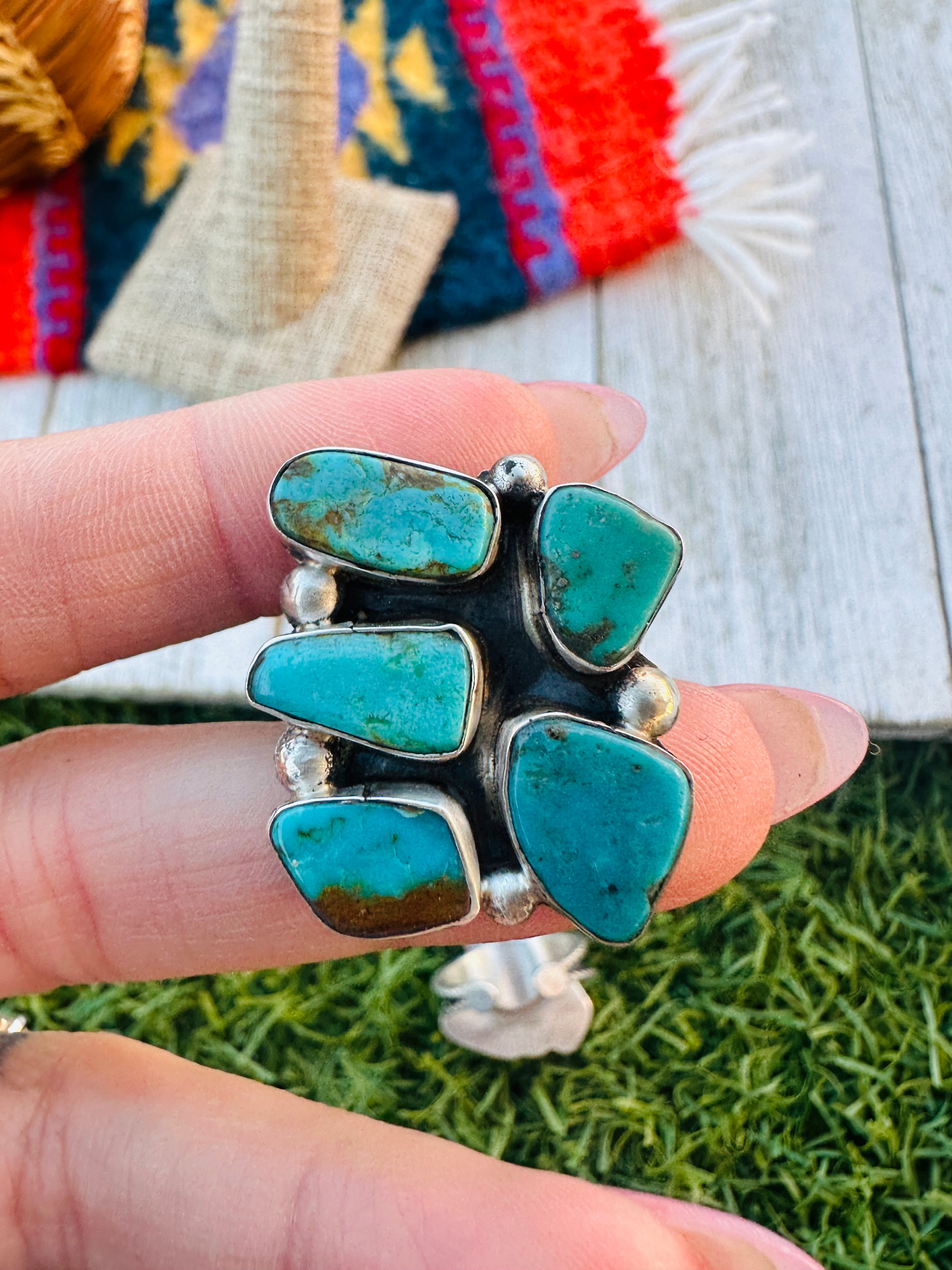 Handcrafted Royston Turquoise & Sterling Silver Adjustable Ring by Jacqueline Silver