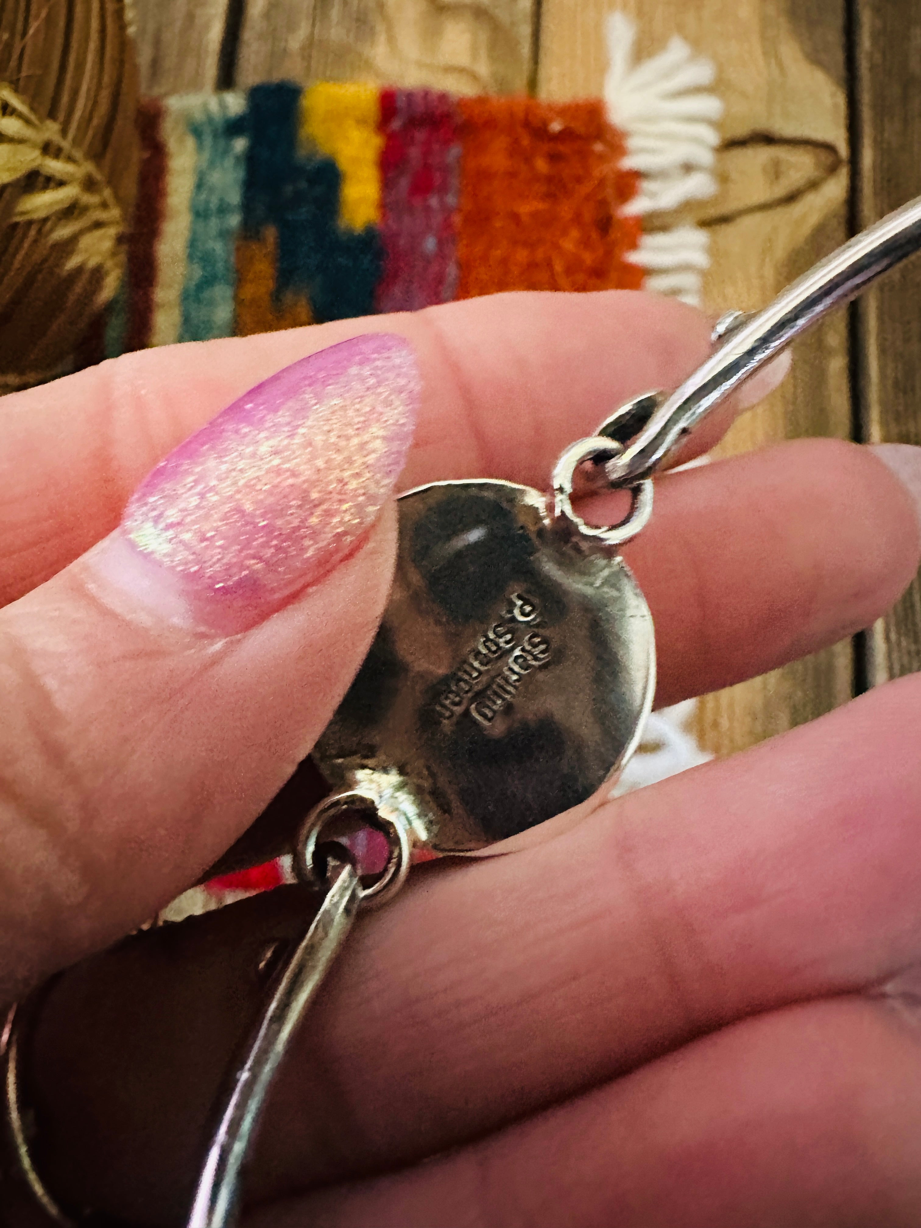 Handcrafted Turquoise & Sterling Silver Hinged Bangle Bracelet