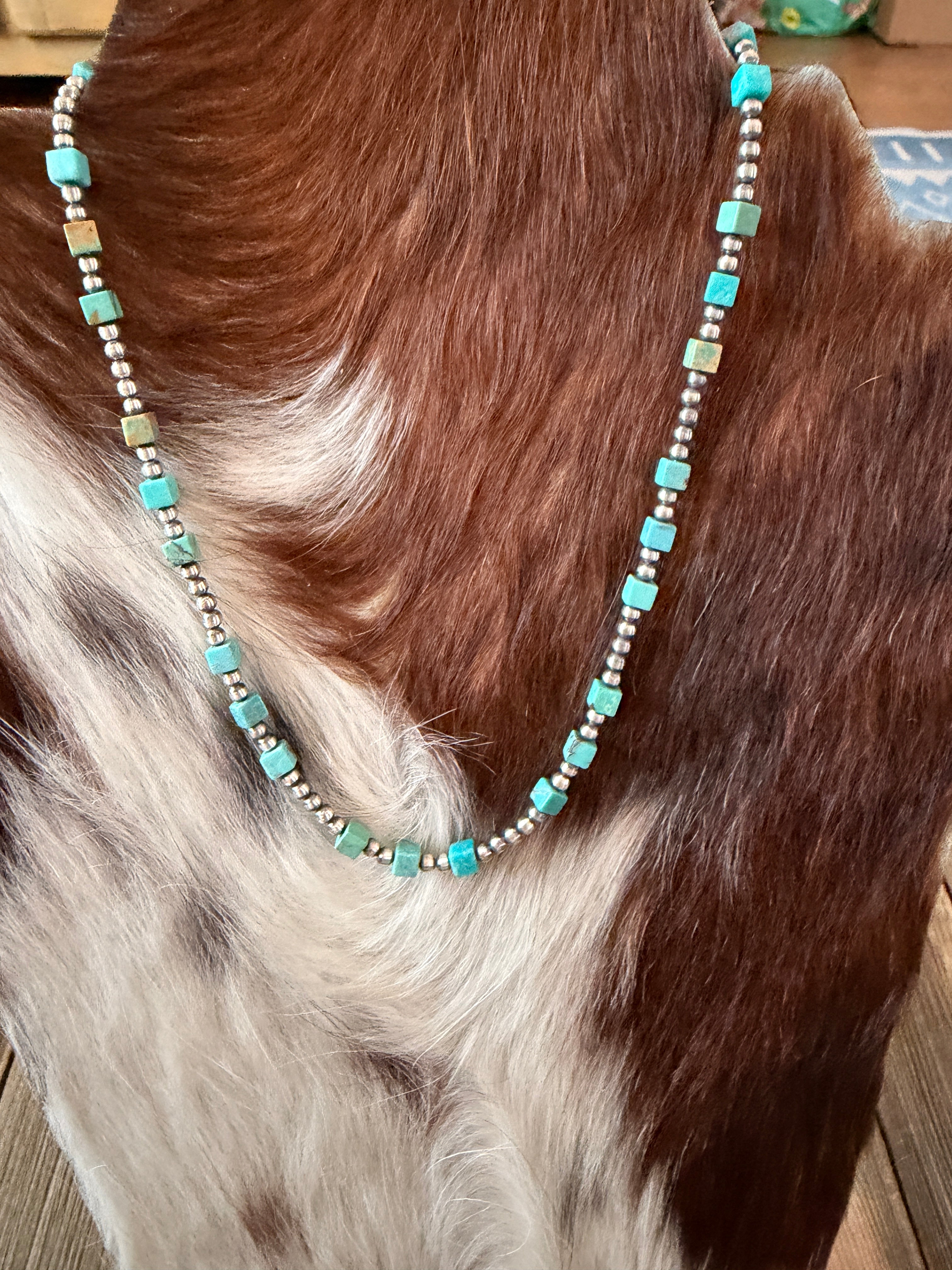 Handcrafted Turquoise & 3mm Sterling Silver 16” Beaded Necklace