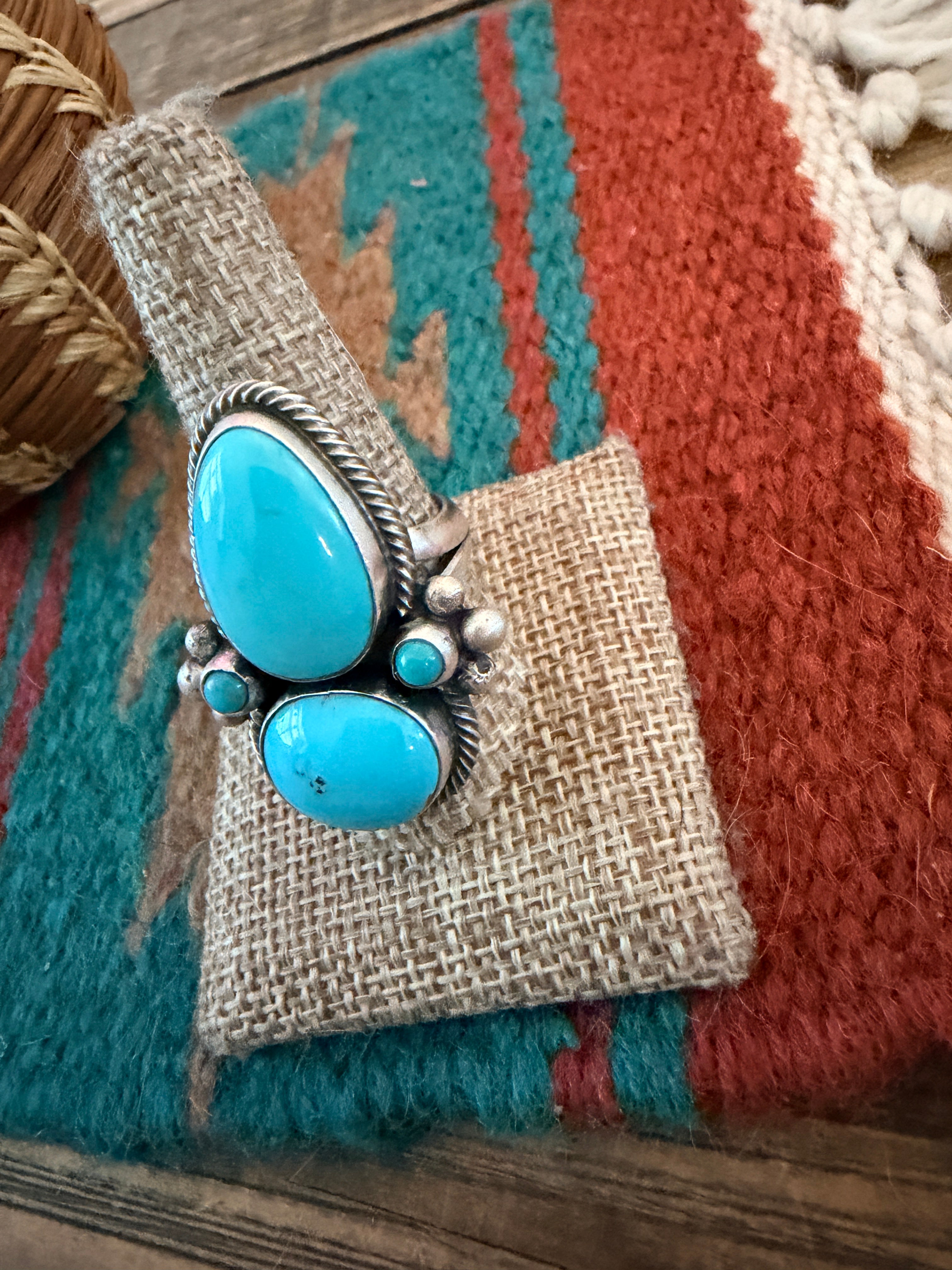 Handcrafted Kingman Turquoise & Sterling Silver Cluster Ring by Sheila Becenti