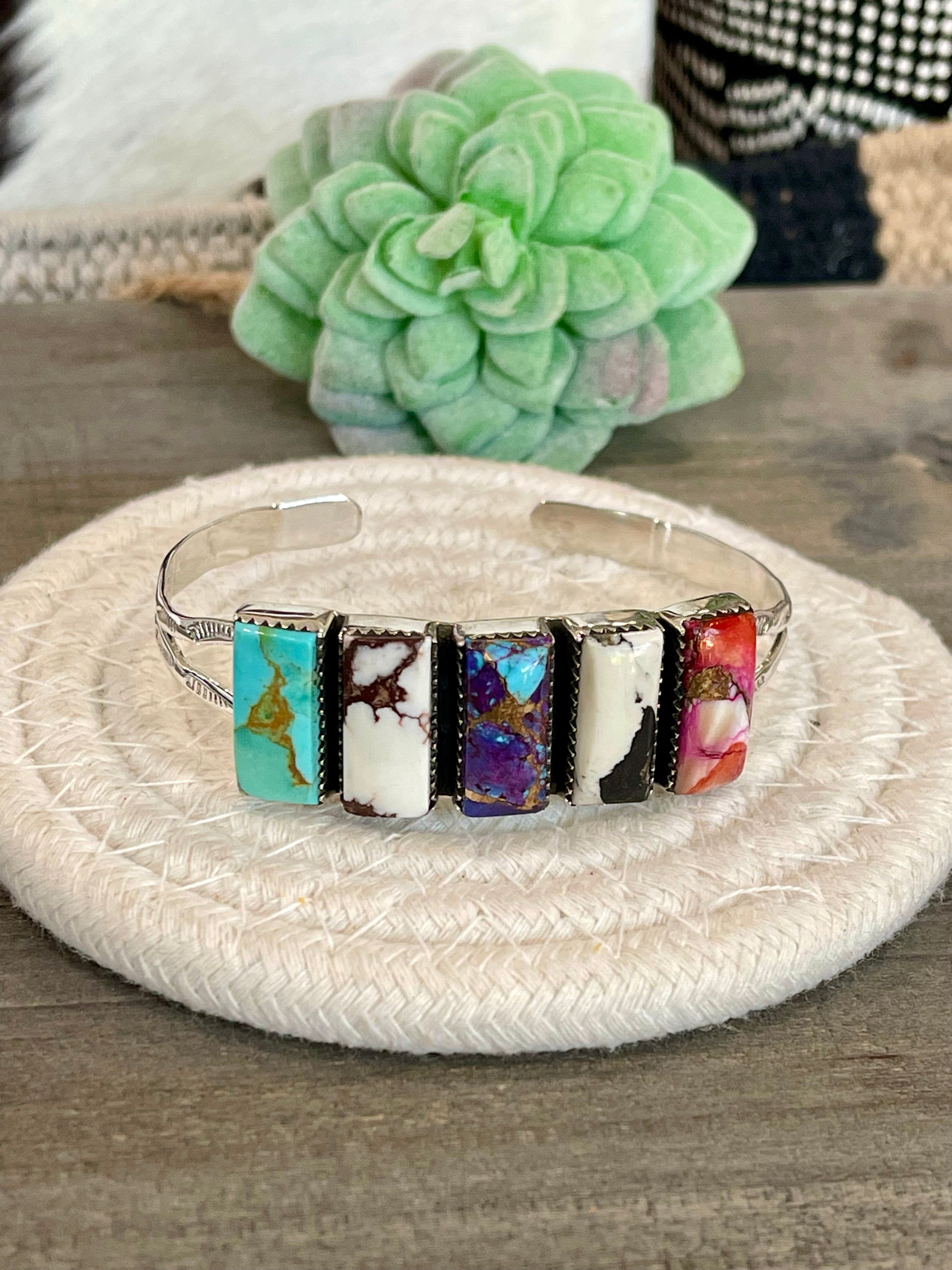 Beautiful Handmade Sterling Silver Multi Stone Cuff