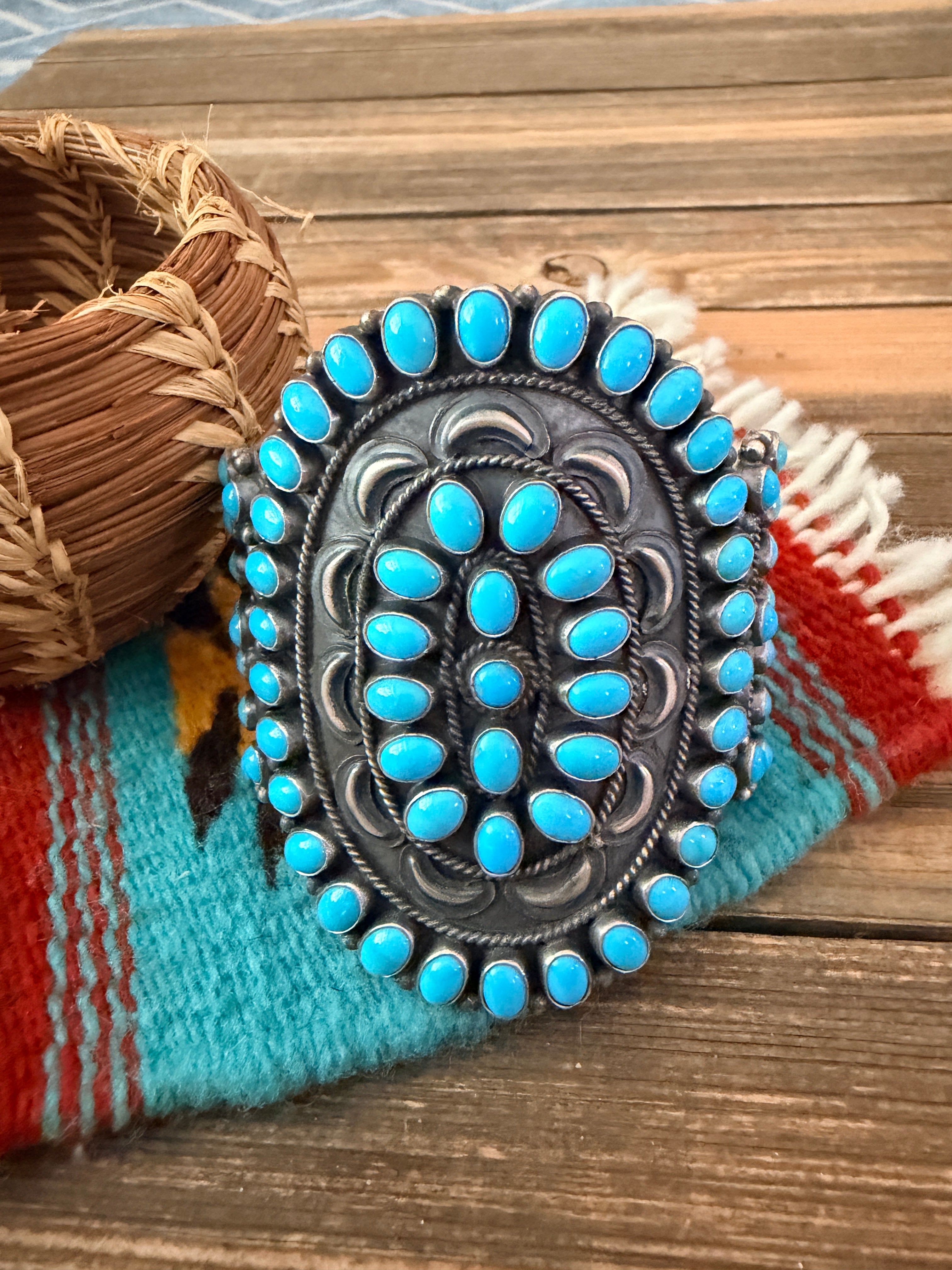 Handcrafted Sterling Silver & Turquoise Cluster Cuff Bracelet by Anthony Skeets