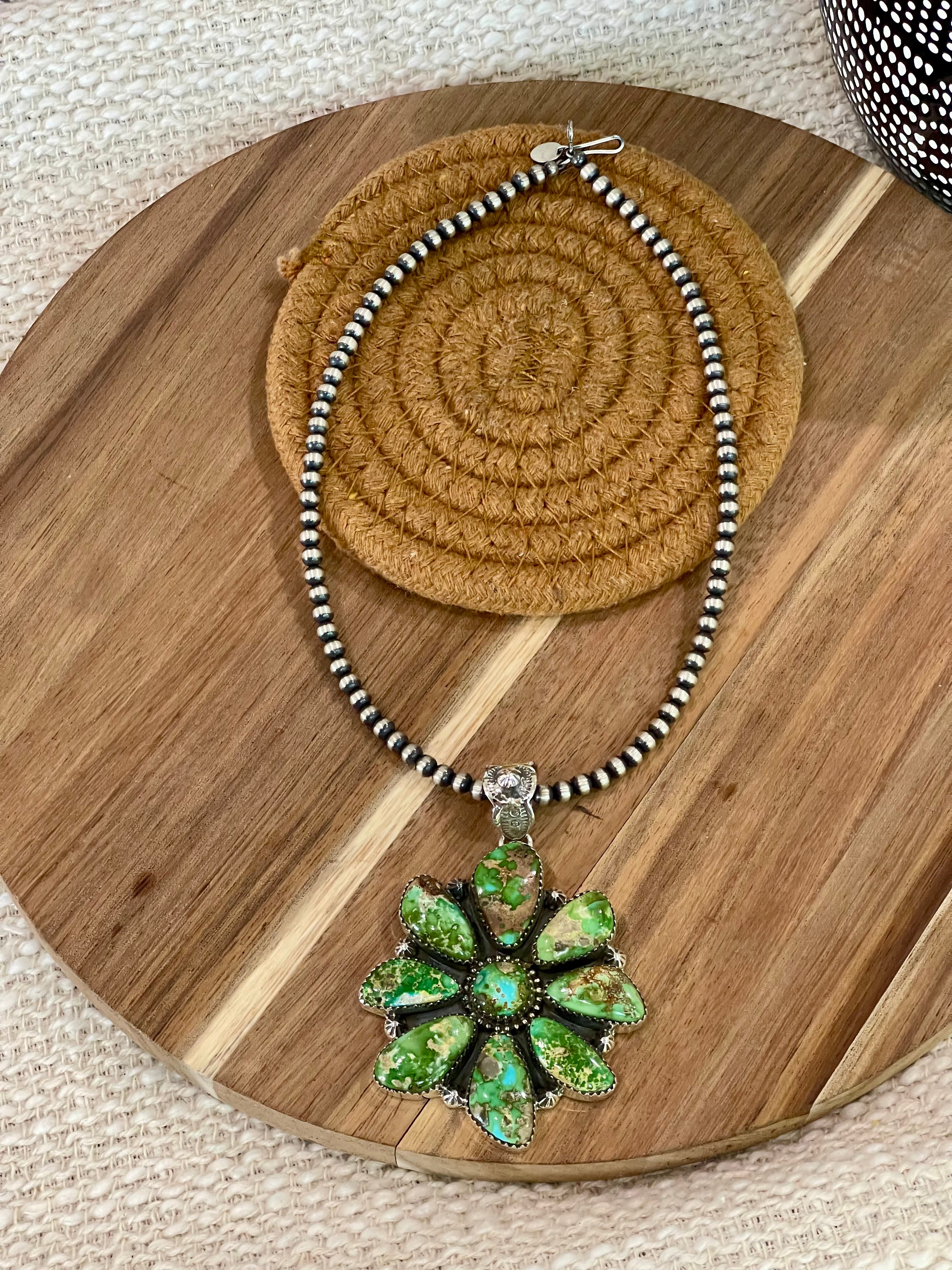 Gorgeous Handmade Sterling Silver & Sonoran Mountain Turquoise Cluster Pendant