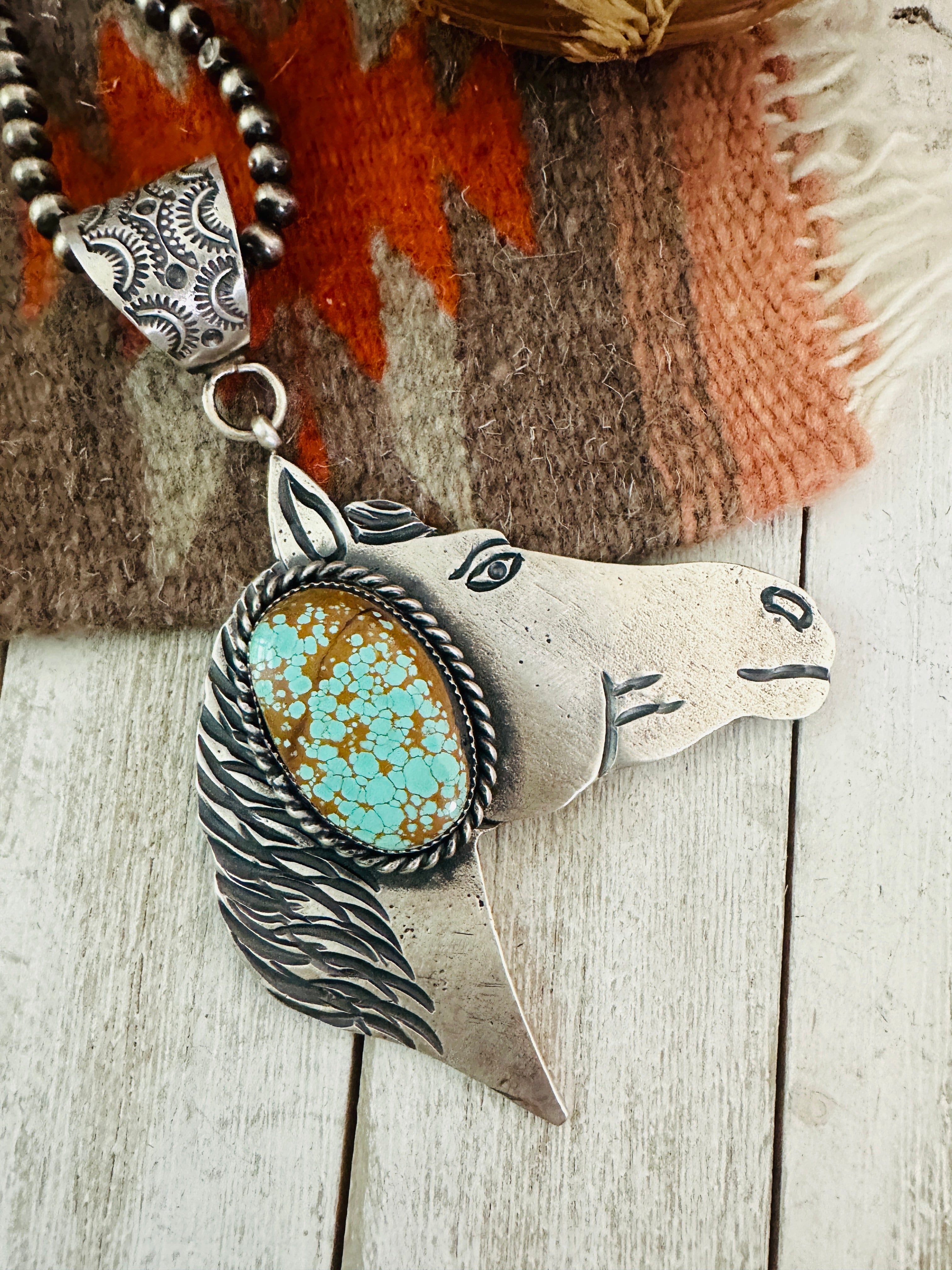Handcrafted Turquoise & Sterling Silver Horse Pendant by Kevin Billah