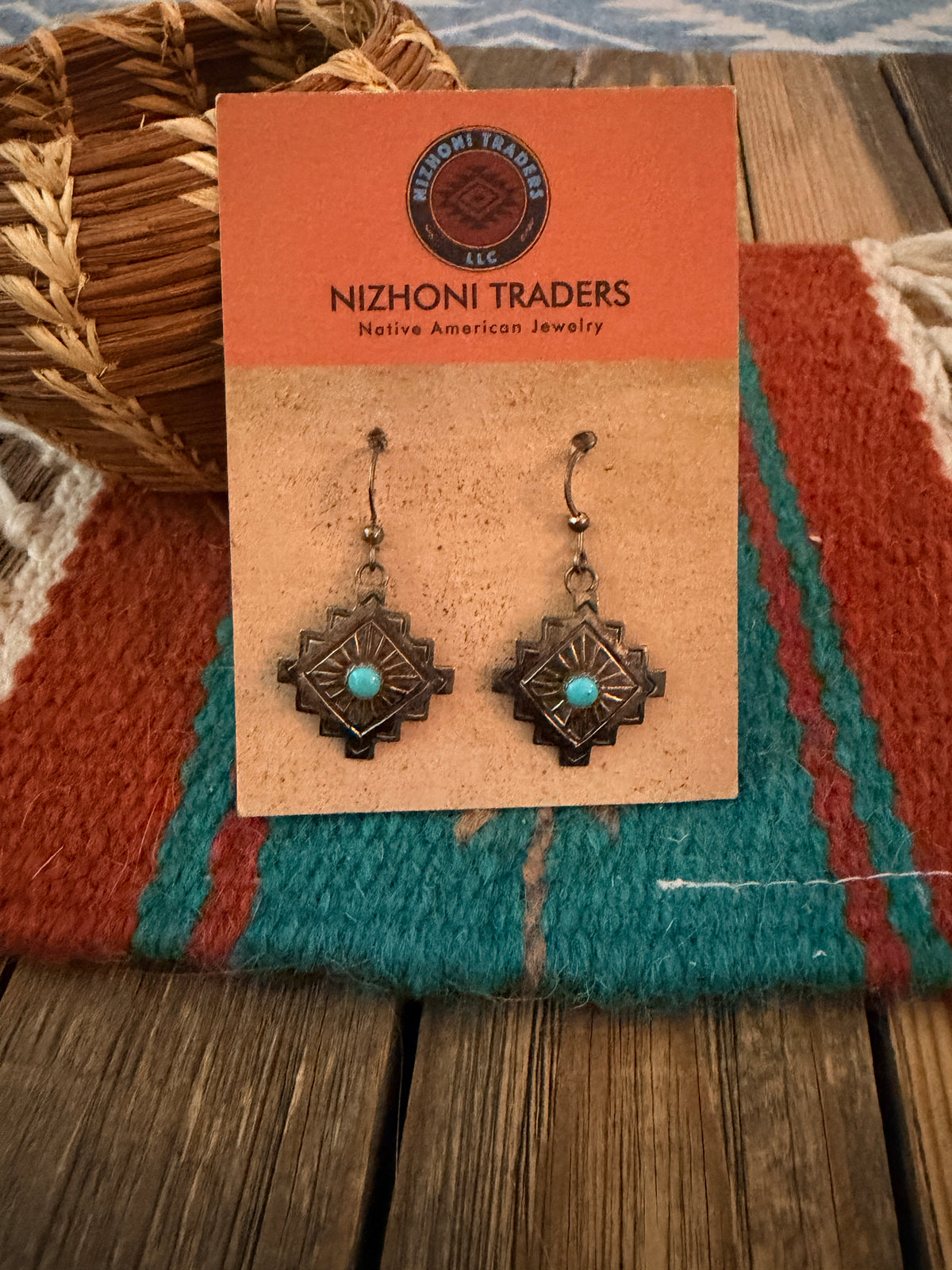 Old Pawn Handcrafted Sterling Silver & Turquoise Dangle Earrings