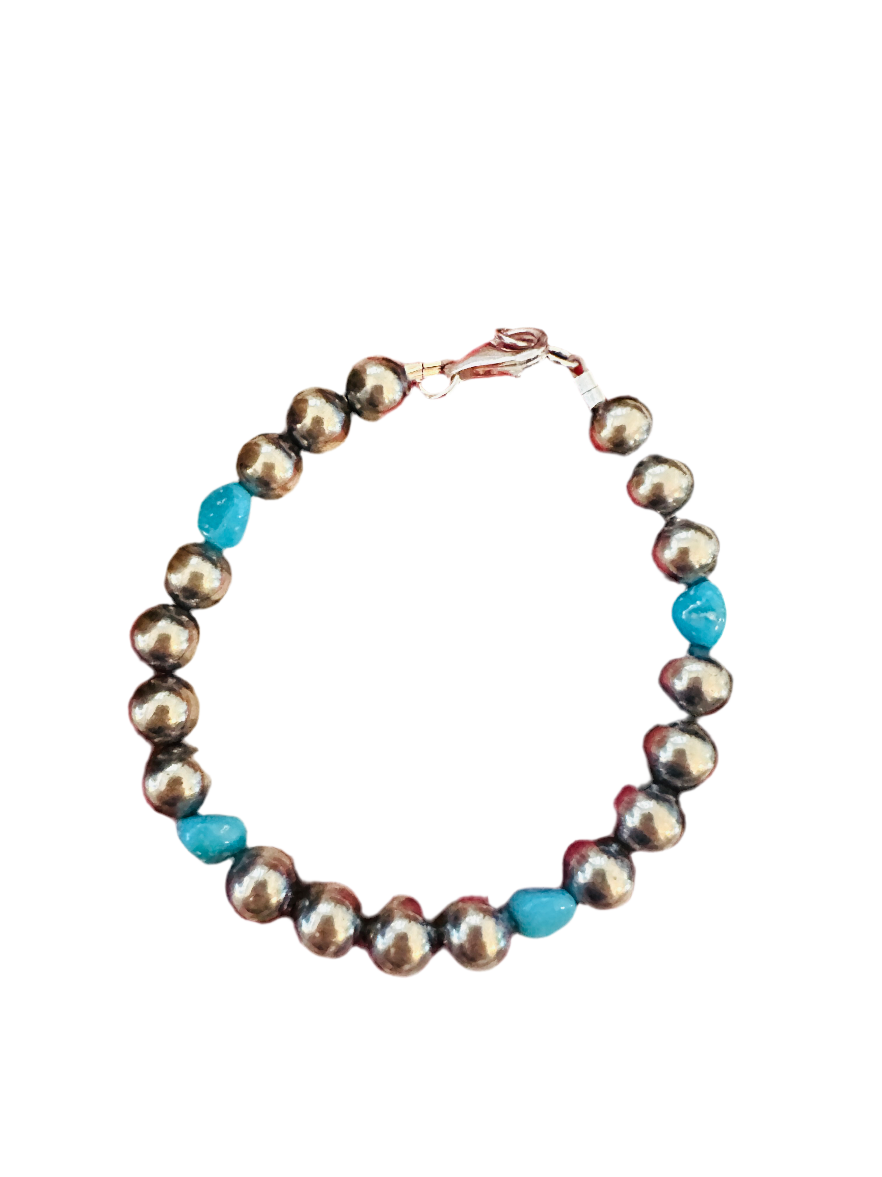 Handcrafted Turquoise & Sterling Silver Pearl Beaded Bracelet