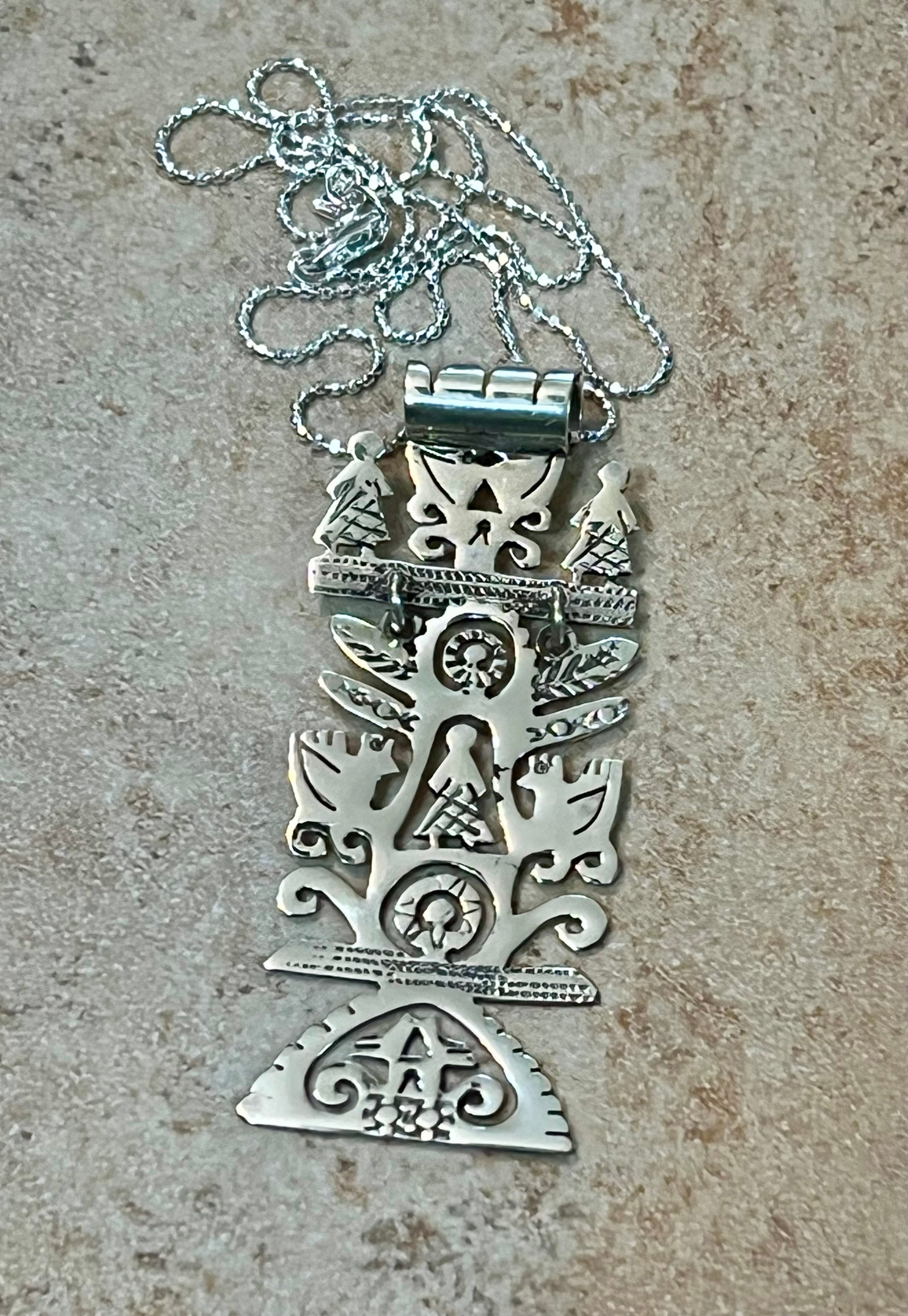 Hinged Tribal Sterling Silver Pendant Necklace
