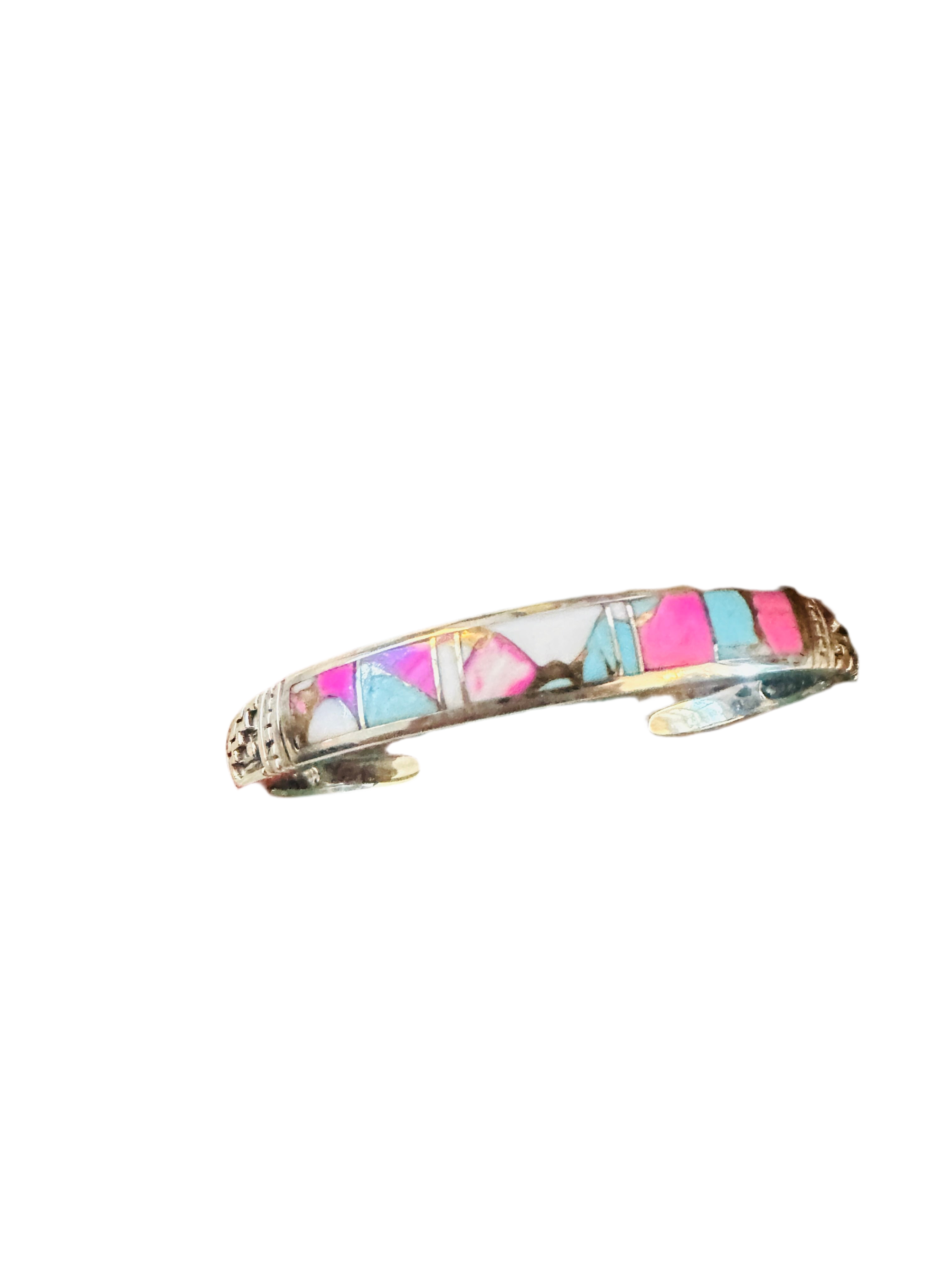 Handcrafted Cotton Candy & Sterling Silver Inlay Cuff Bracelet