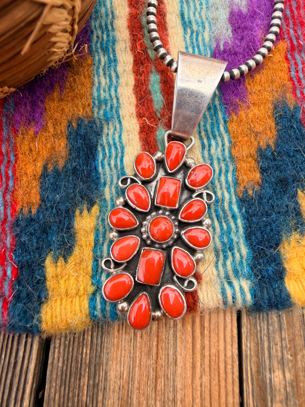 Old Pawn Handcrafted Coral and Sterling Silver Cluster Pendant by Emma Lincoln