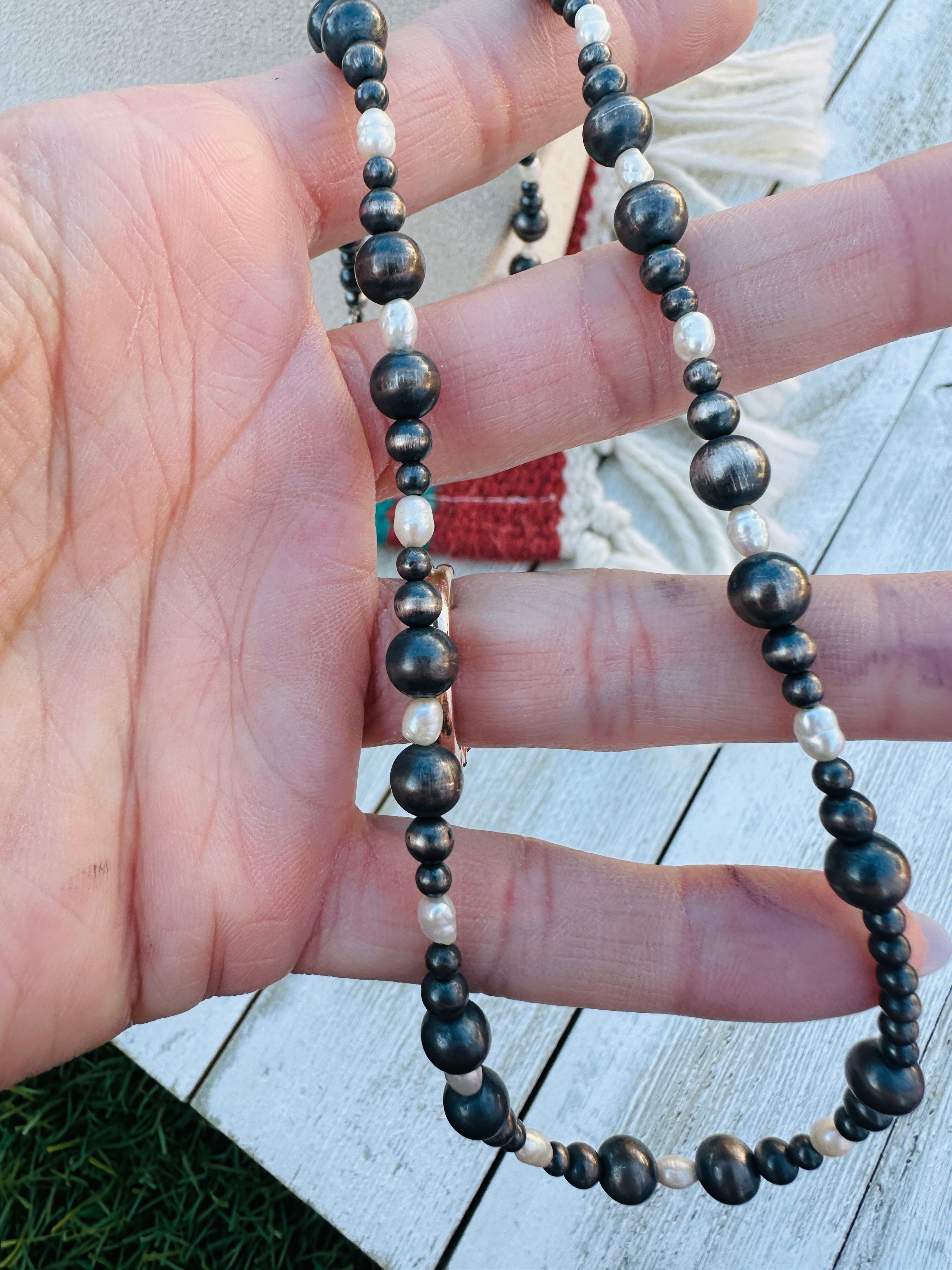 Handcrafted Sterling Silver Pearl & Freshwater Pearl 18” Beaded Necklace