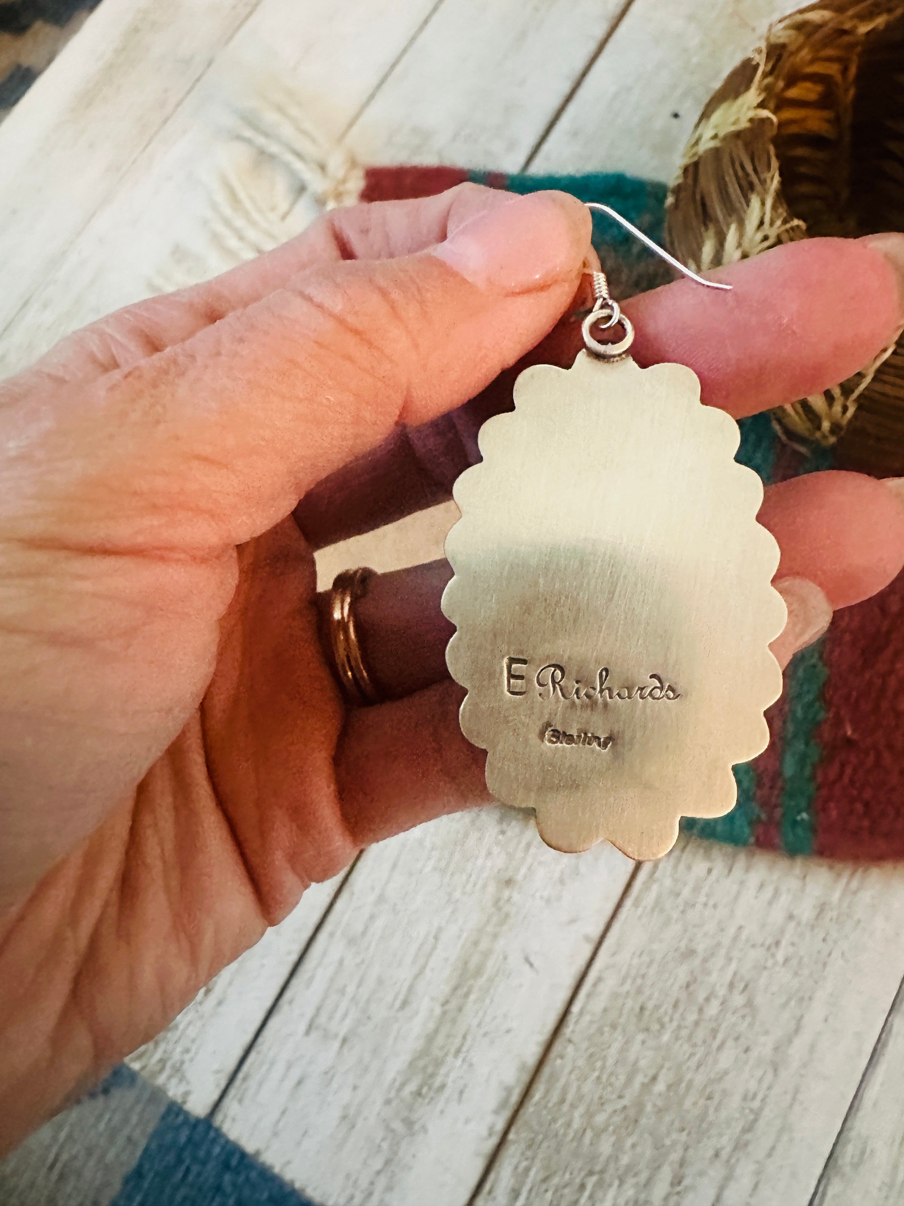 Navajo Sterling Silver & Turquoise Cluster Dangle Earrings