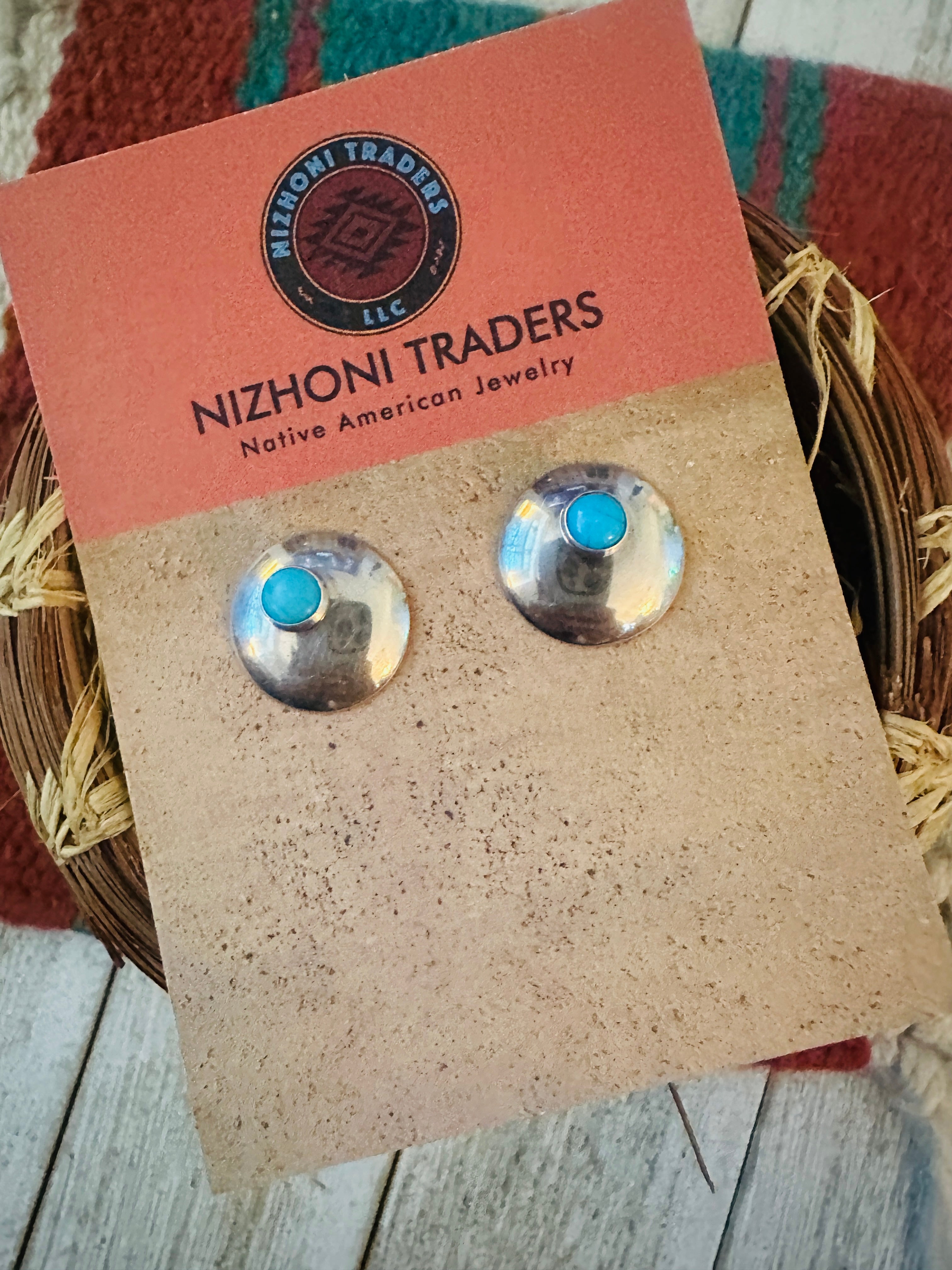 Handcrafted Old Pawn Sterling Silver & Turquoise Stud Earrings