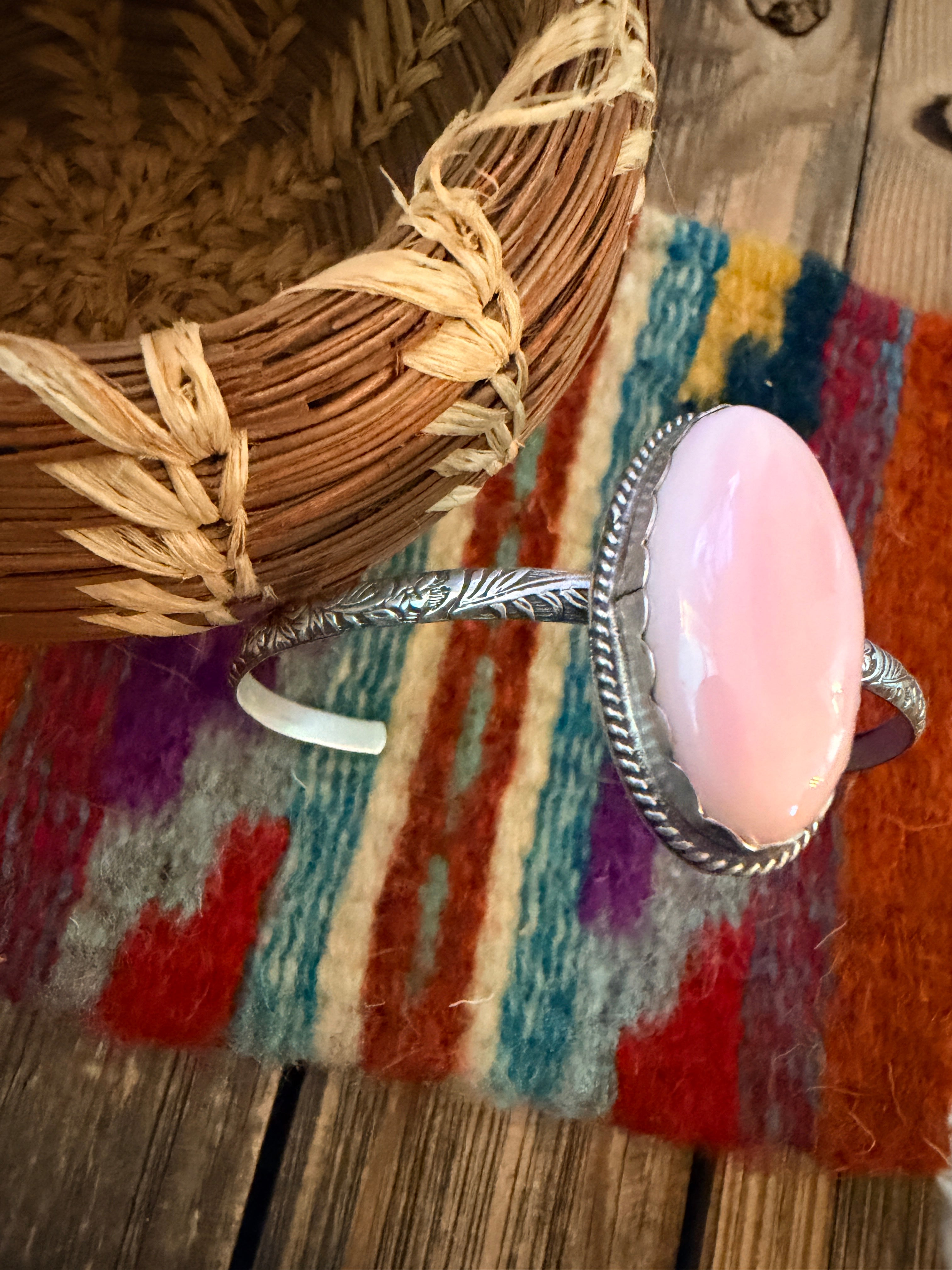 Handmade Queen Pink Conch & Sterling Silver Cuff Bracelet