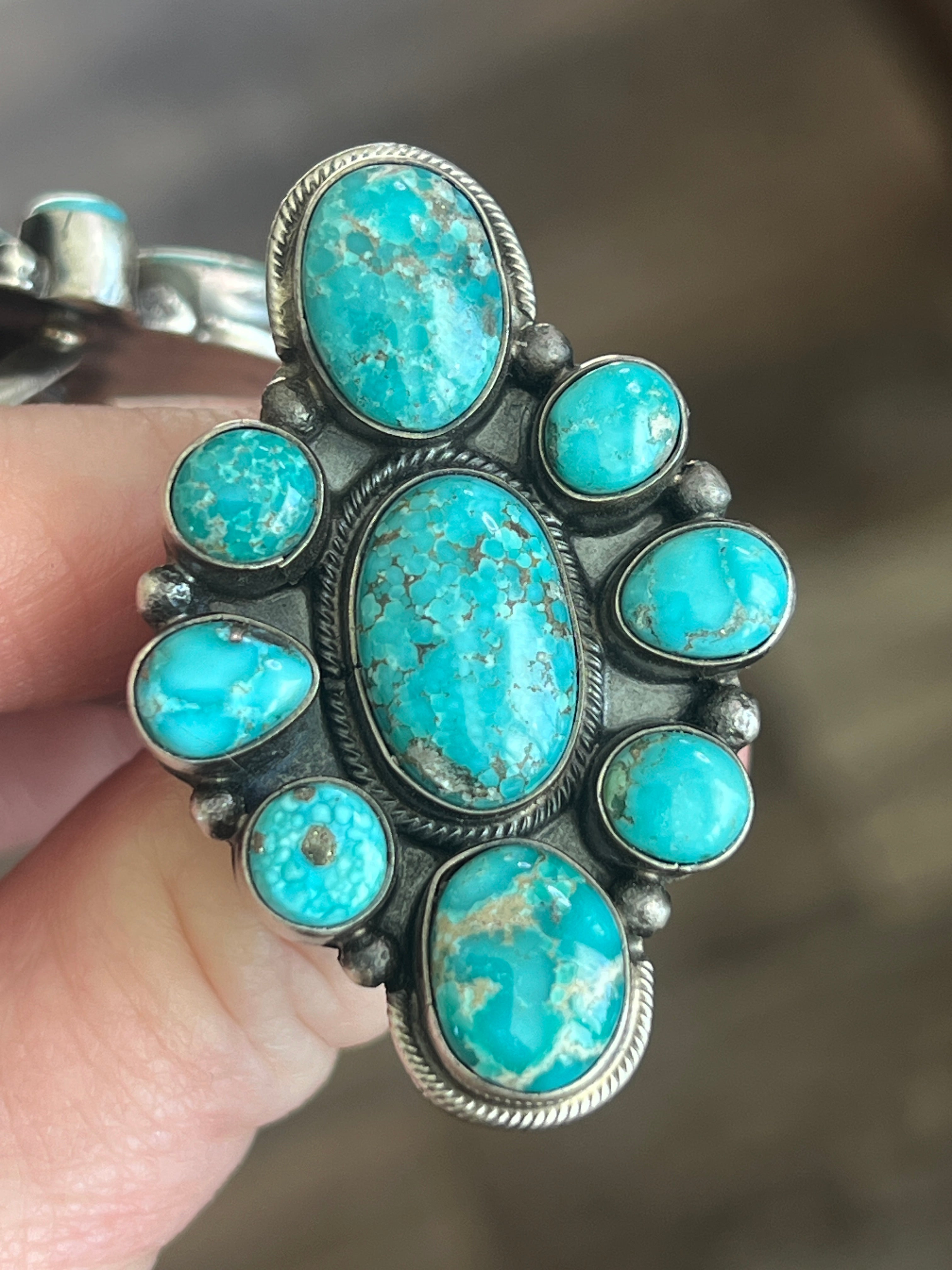 Handcrafted Sterling Silver and Natural Campitos Turquoise Cluster Rings by Sheila Becenti