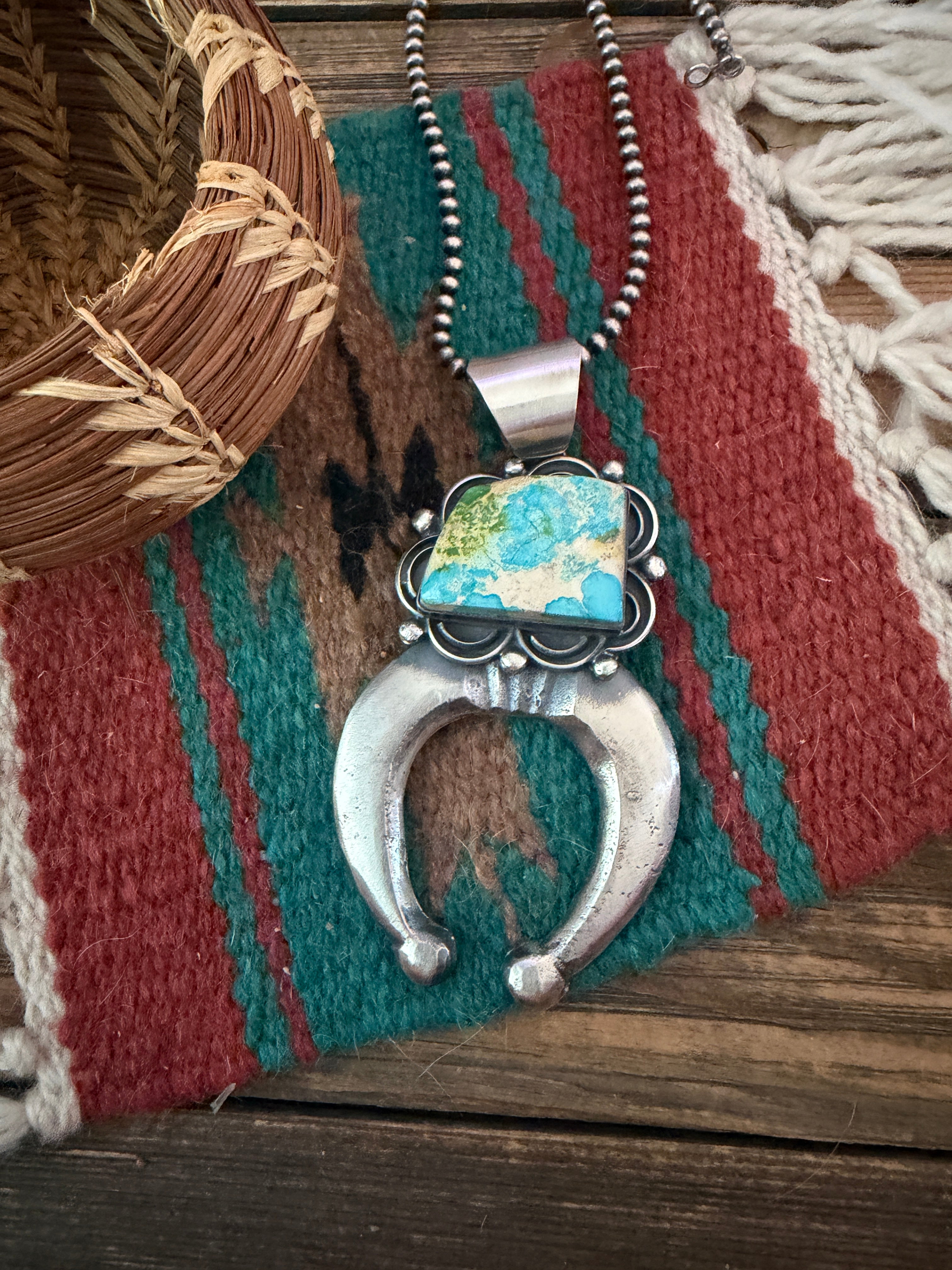 Handcrafted Sterling Silver & Sonoran Mountain Turquoise Naja Pendant by Chimney Butte