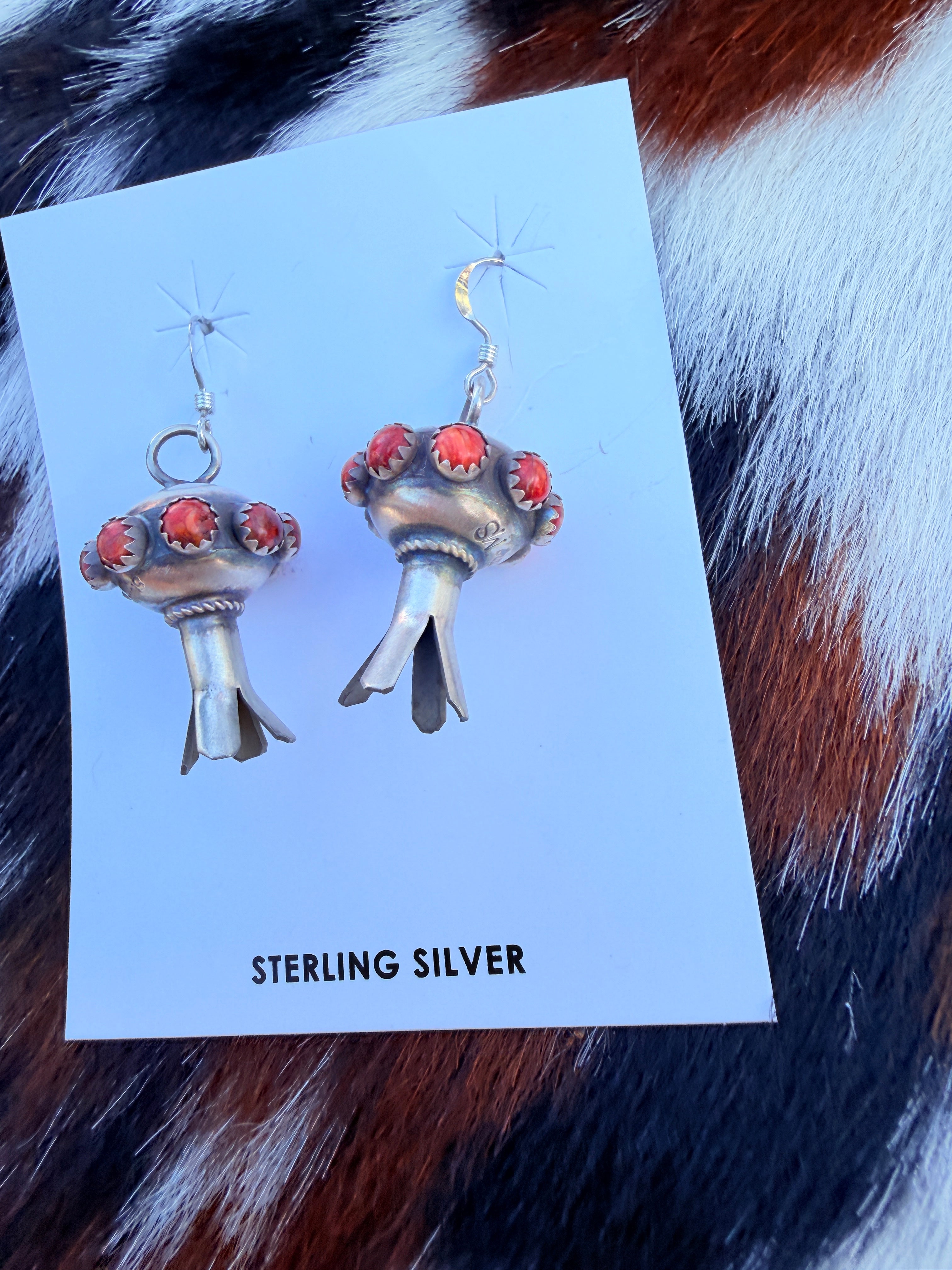 Handcrafted Red Spiny Oyster & Sterling Silver Blossom Dangle Earrings