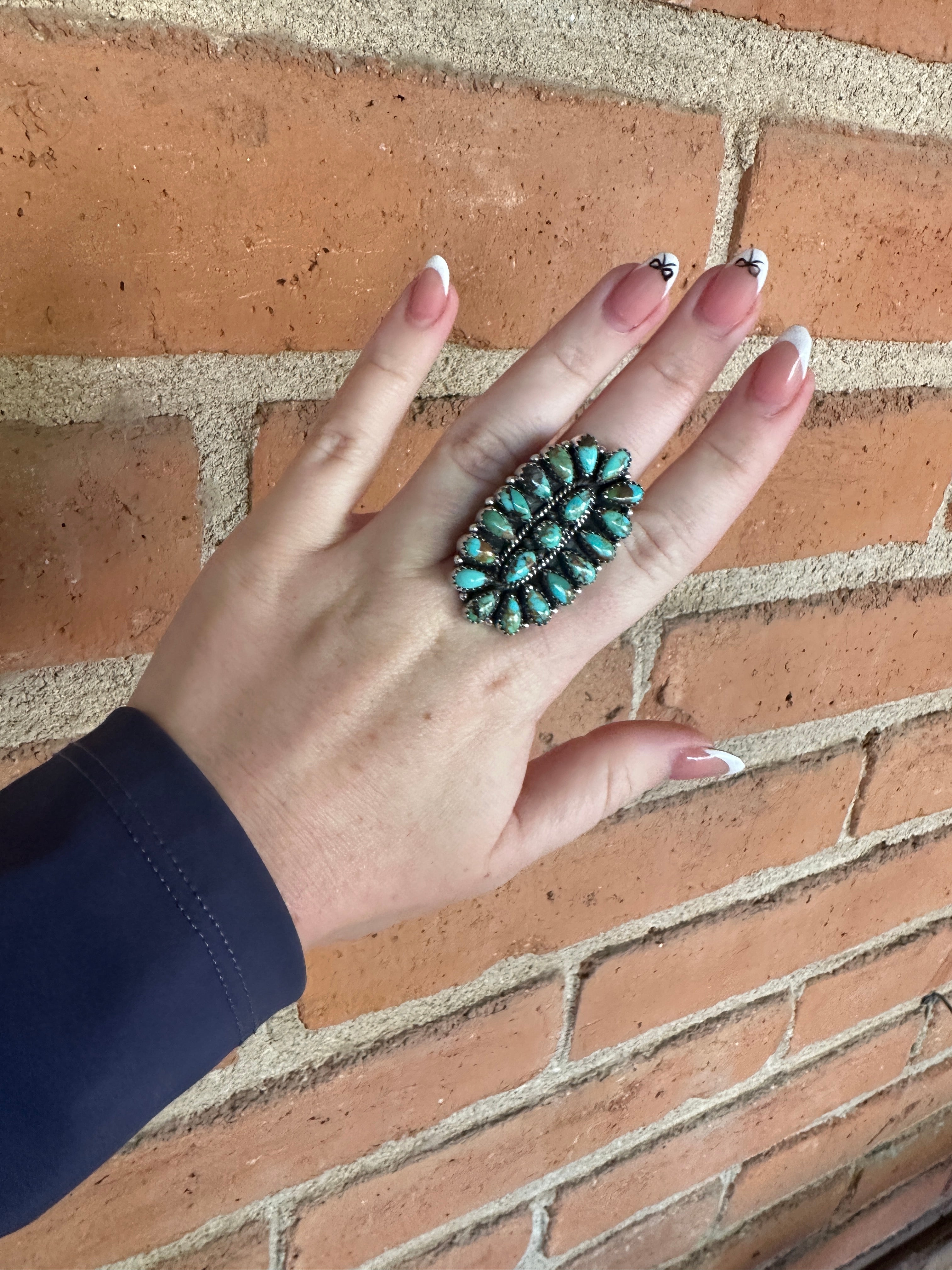 THE SILVERTON Beautiful Handmade Kingman Turquoise And Sterling Silver Adjustable Ring