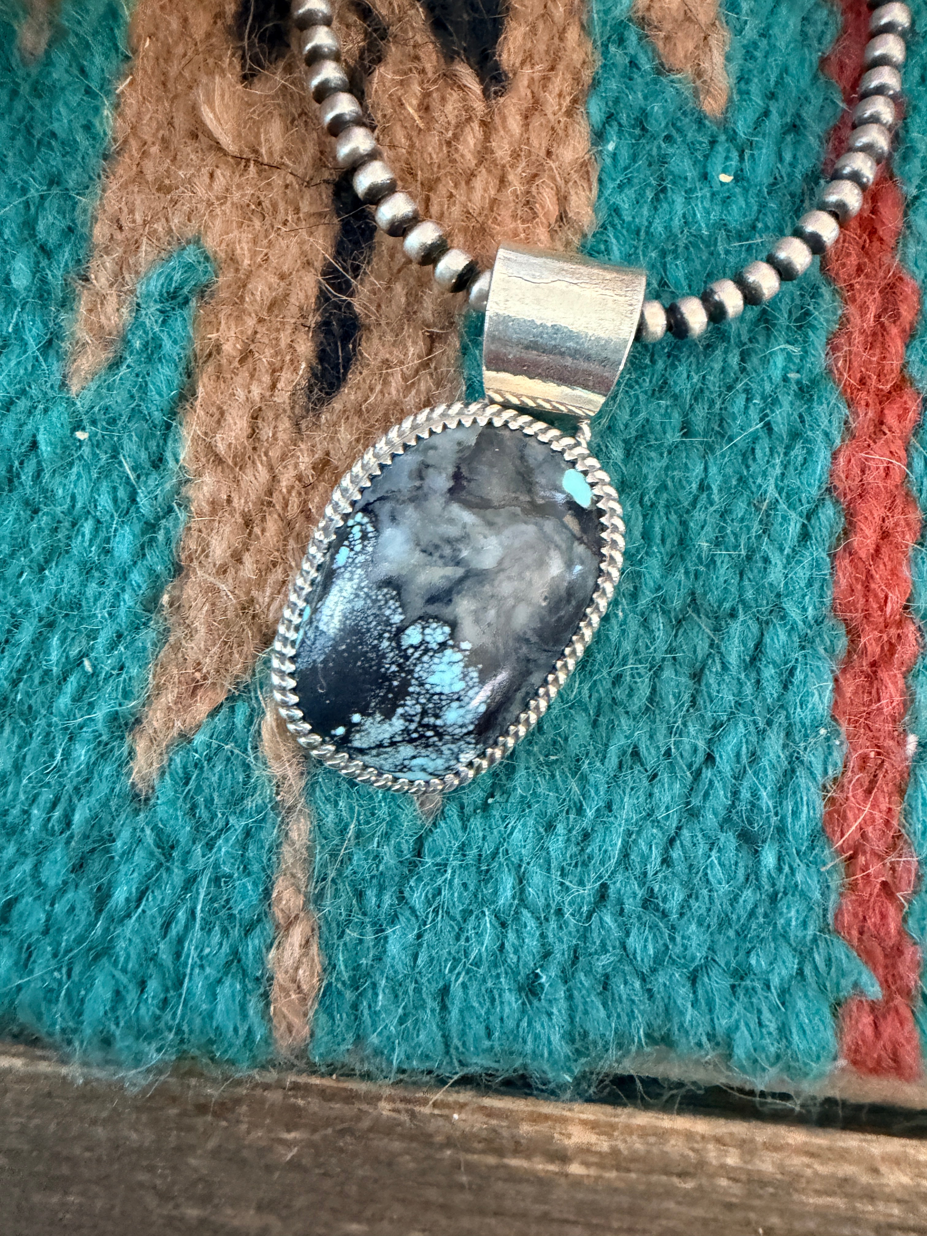 Handmade Sterling Silver & Blackjack Turquoise Pendant